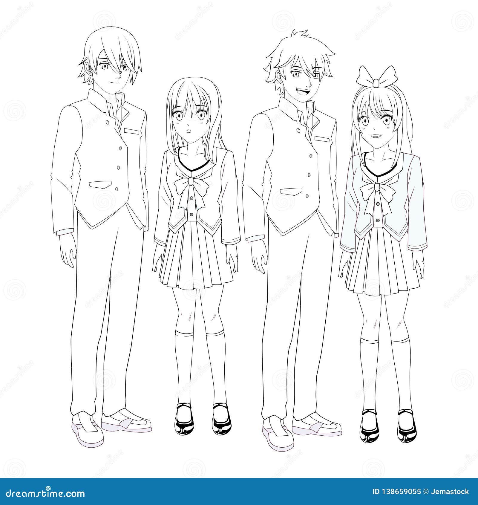 Anime manga group stock vector. Illustration of young - 138659055