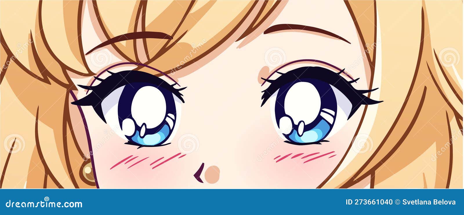 Vetores de Cara De Anime Feliz Estilo Mangá Grandes Olhos Azuis