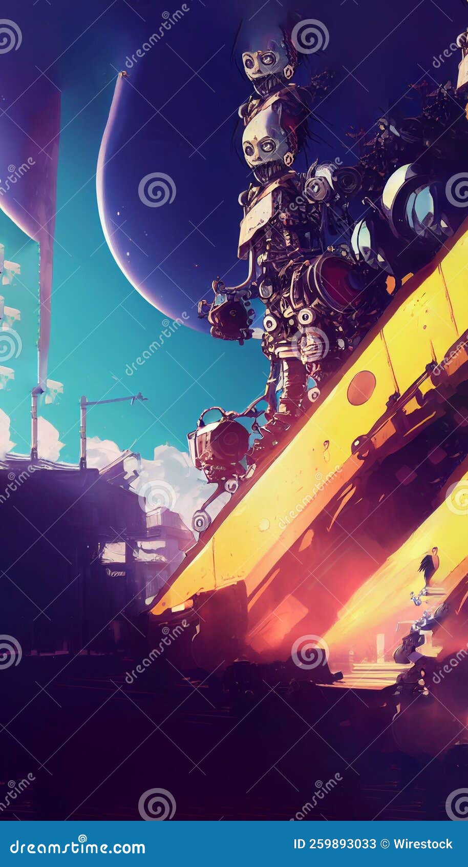 Anime Mechanical Zombie with Two Head in Street Stock Image Image of