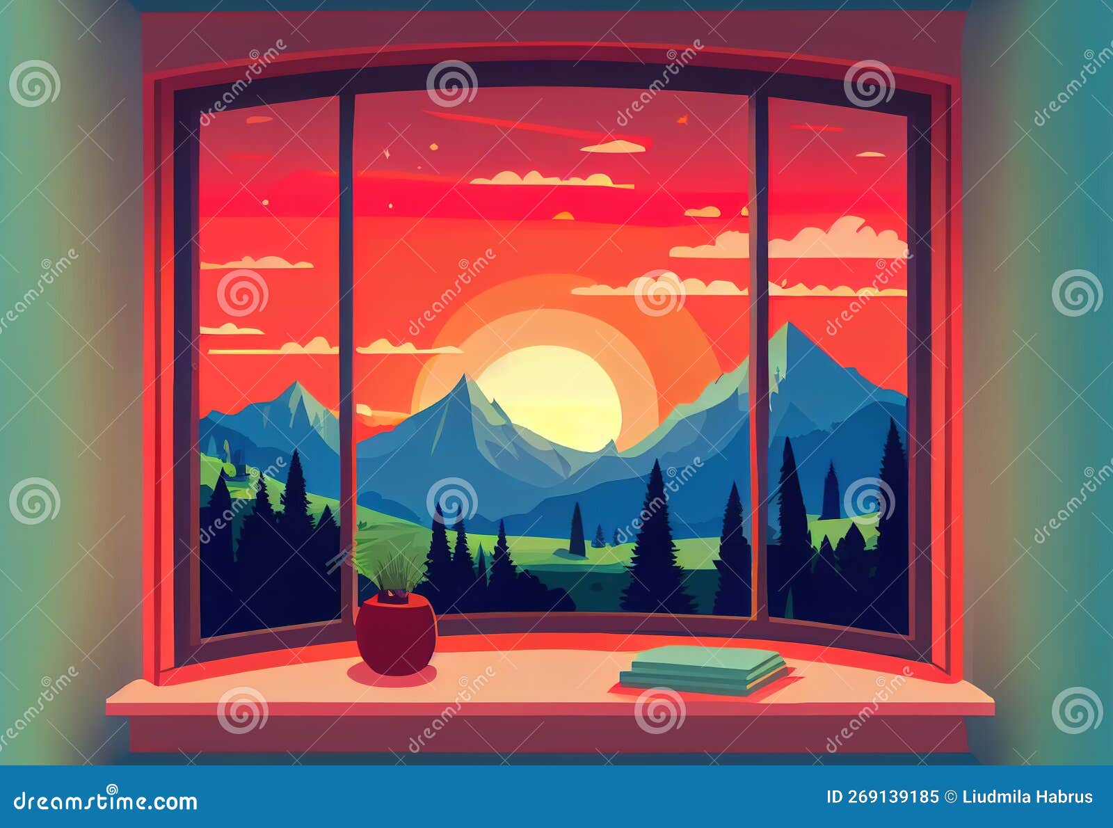 Anime Couple looking at Sunset, Anime Digital Art illustration for background  wallpaper. Generative AI Stock Illustration