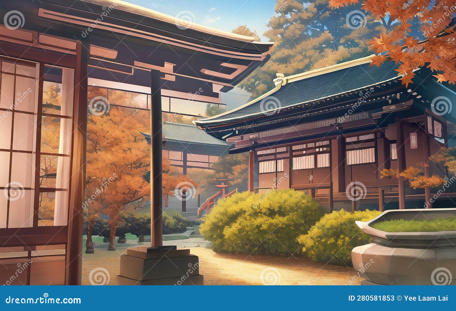 Japanese Temple Cherry Blossom Anime Fantasy Digital Art - Etsy