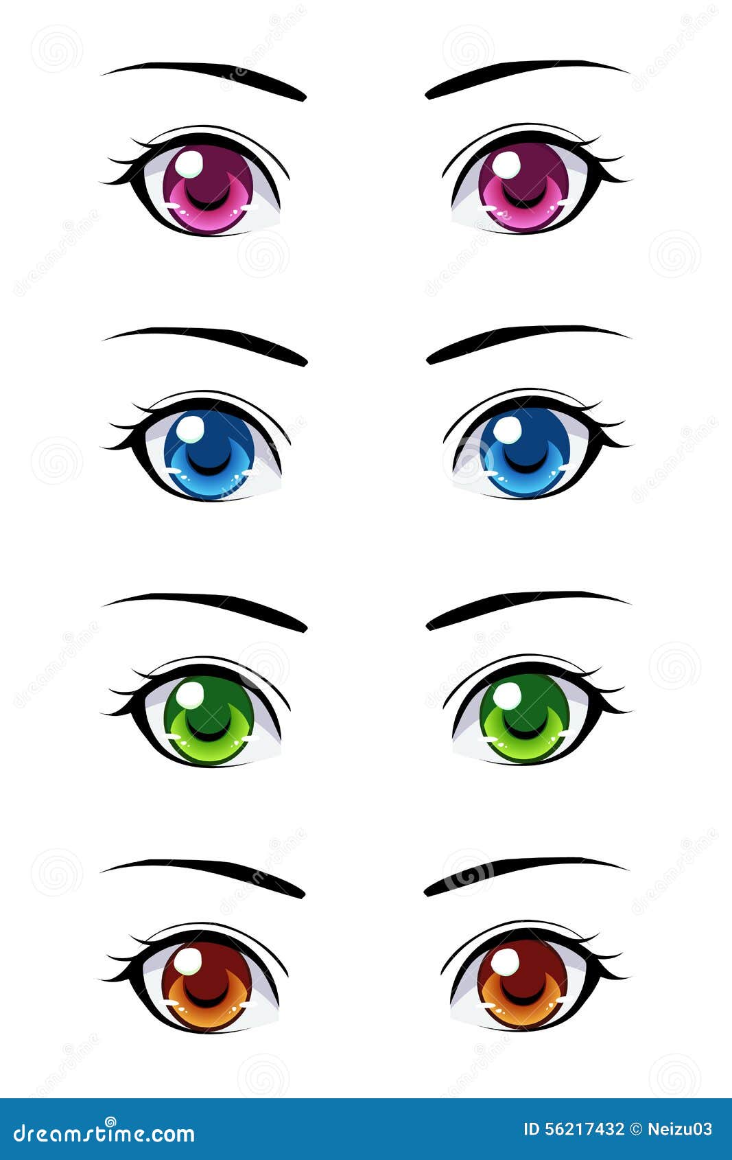 Anime Style Eyes of Different Colors Stock Illustration - Illustration of  looking, female: 56217432