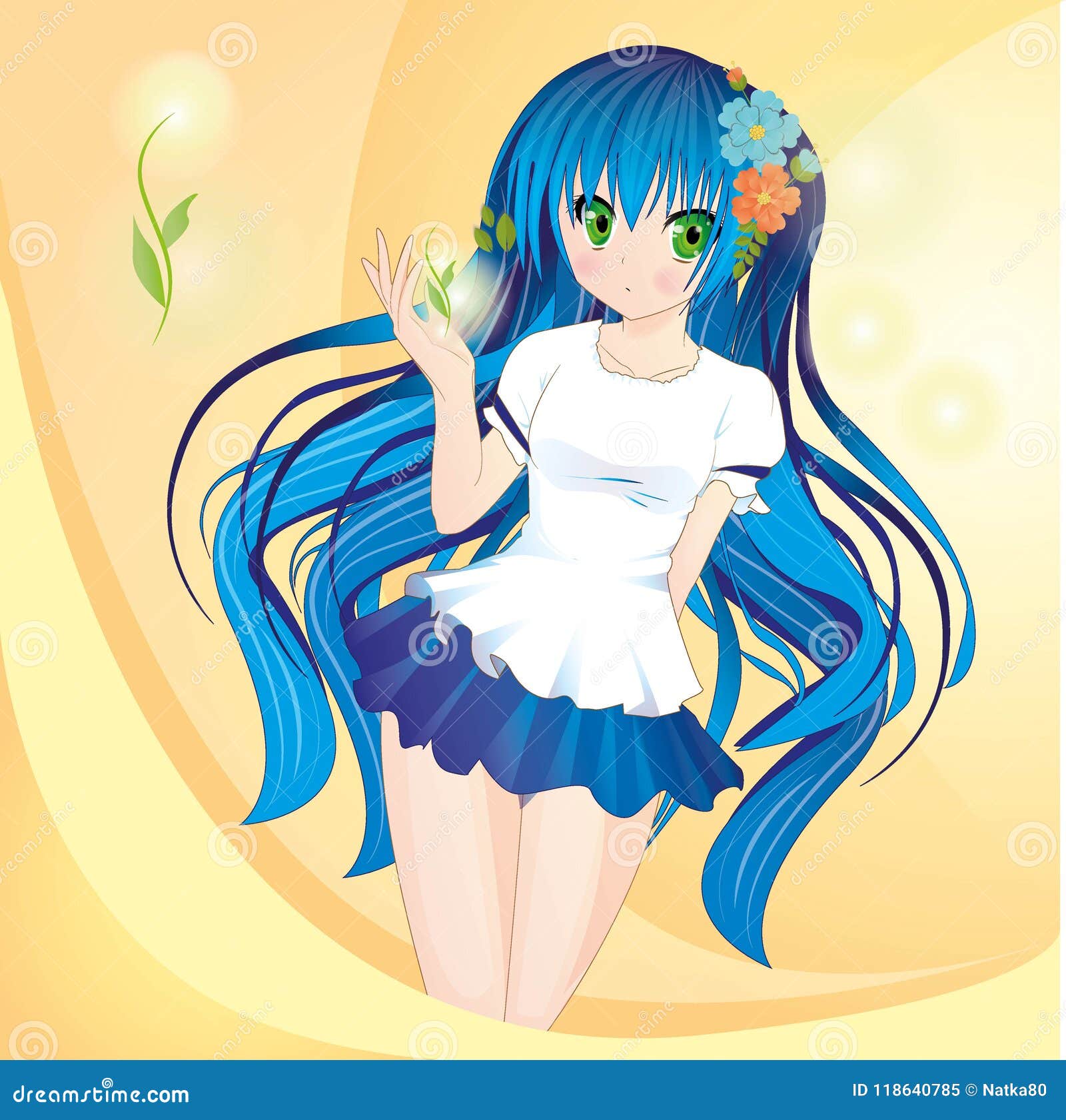 Anime Style Girl with Blue Hair and Green Eyes Stock Vector - Illustration  of comic, book: 118640785