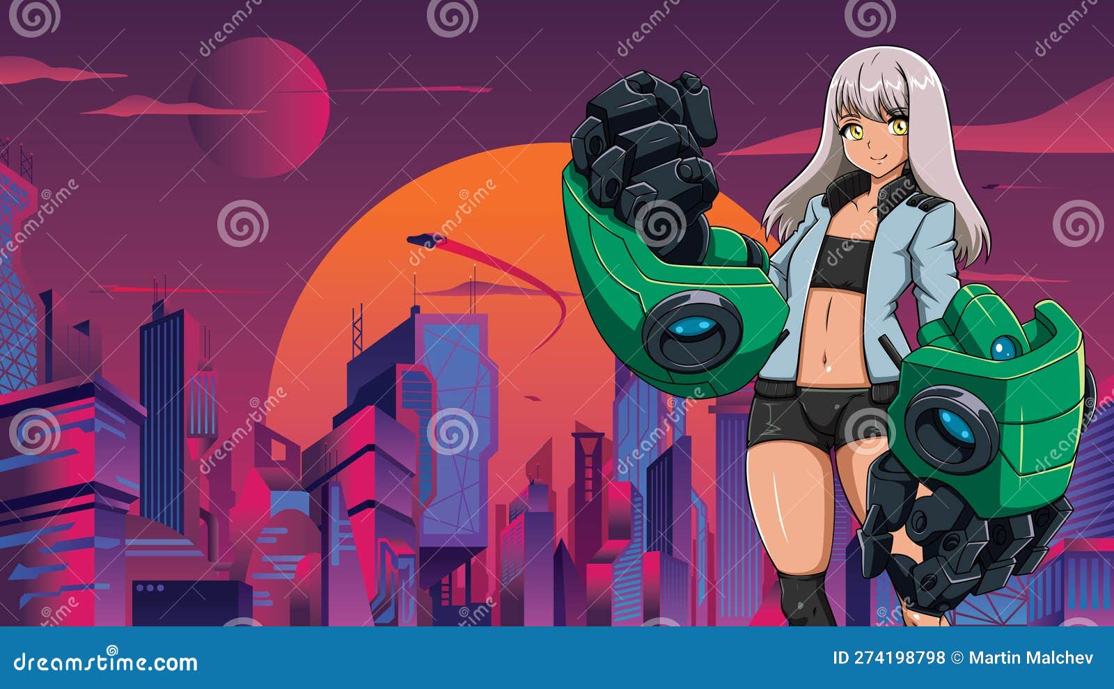 Cyberpunk anime teen girl, cyborg, android, - Stock Illustration  [100864766] - PIXTA