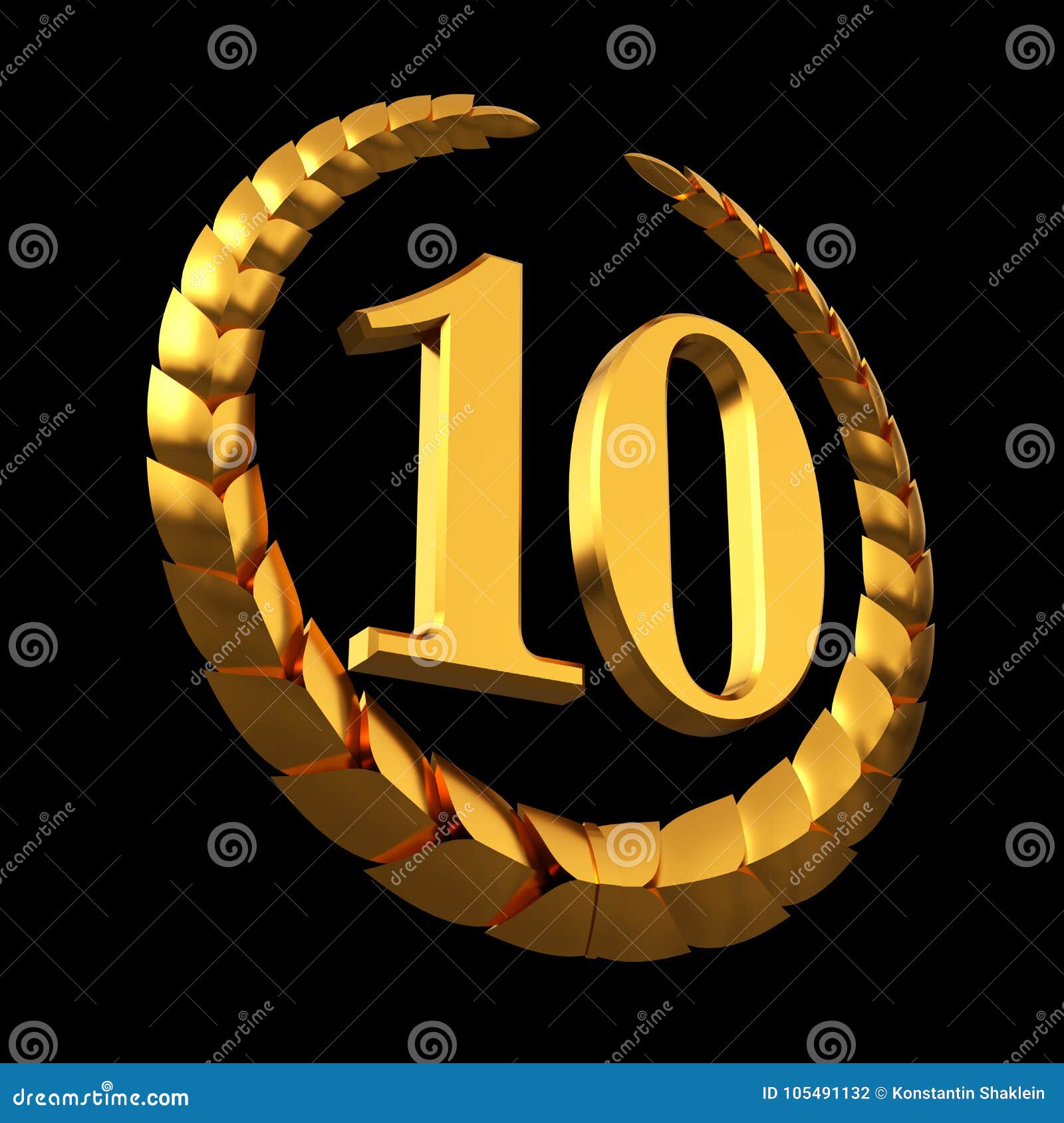 Цифра 10 Золотая на черном фоне