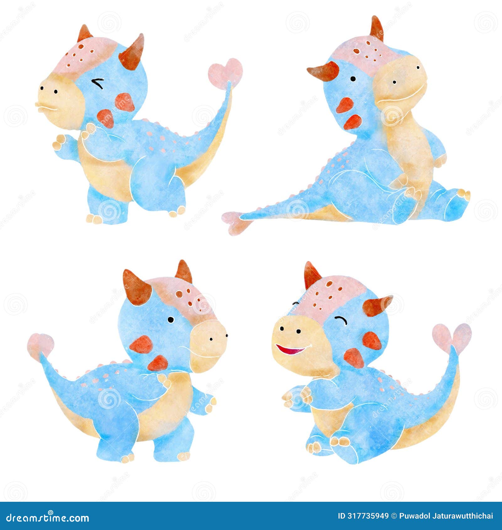 ankylosaurus . cute dinosaur cartoon characters . watercolor paint  . set 24 of 27 . 