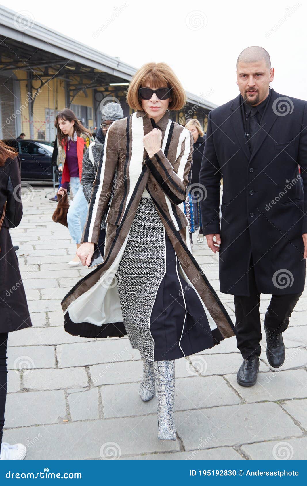 Anna Wintour, American Vogue Editor In Chief Poses For Photographers Before Gucci  Fashion Show, Milan Fashion Editorial Image - Image of milan, striped:  195192830
