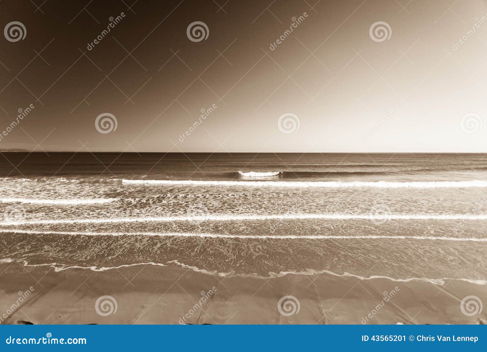 Annata di orizzonte di Wave della spiaggia. Onda della spiaggia nell'orizzonte dell'oceano nel contrasto d'annata di seppia