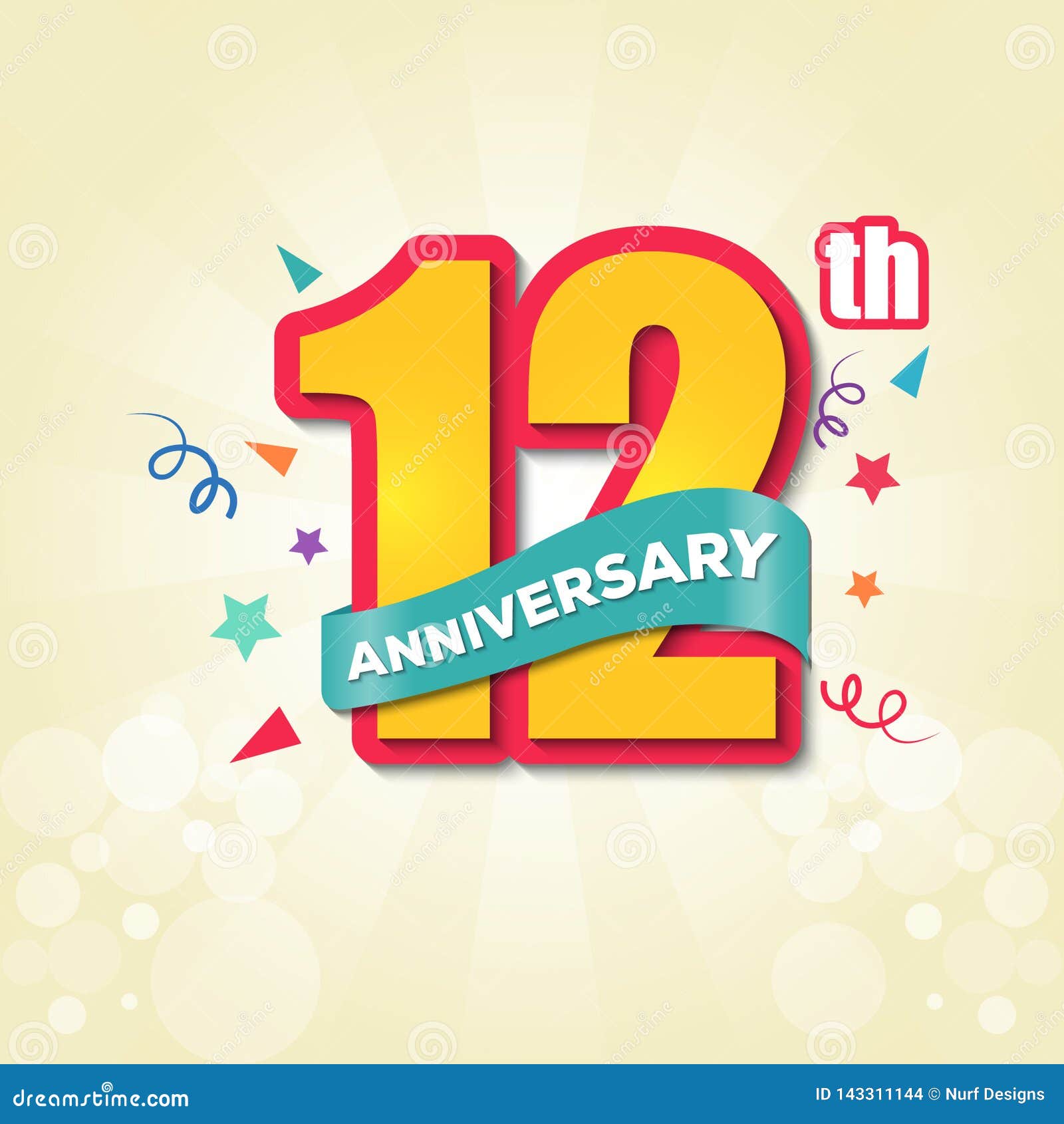 Colorful Anniversary Emblem 12th Anniversary Template Design Vector ...