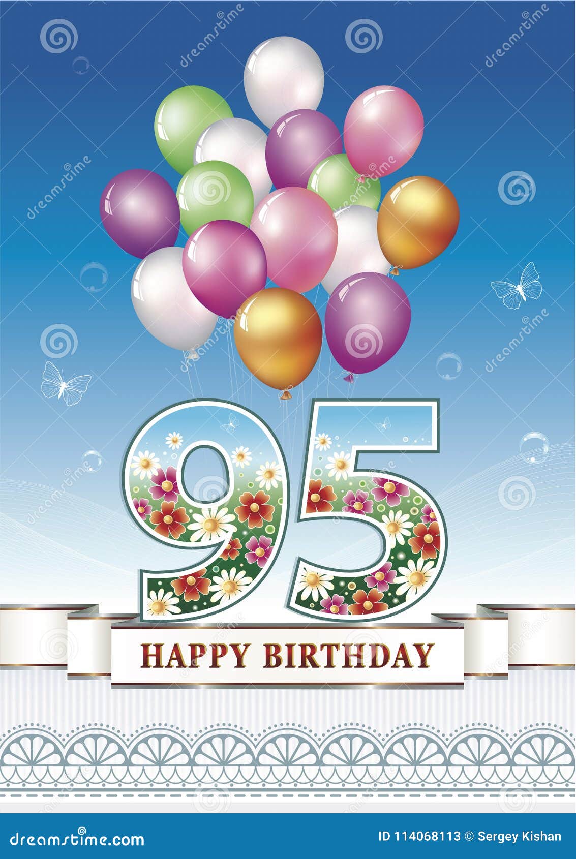 scherp Gewaad Vernederen Anniversary of 95 Years with a Floral Pattern Stock Vector - Illustration  of greeting, number: 114068113