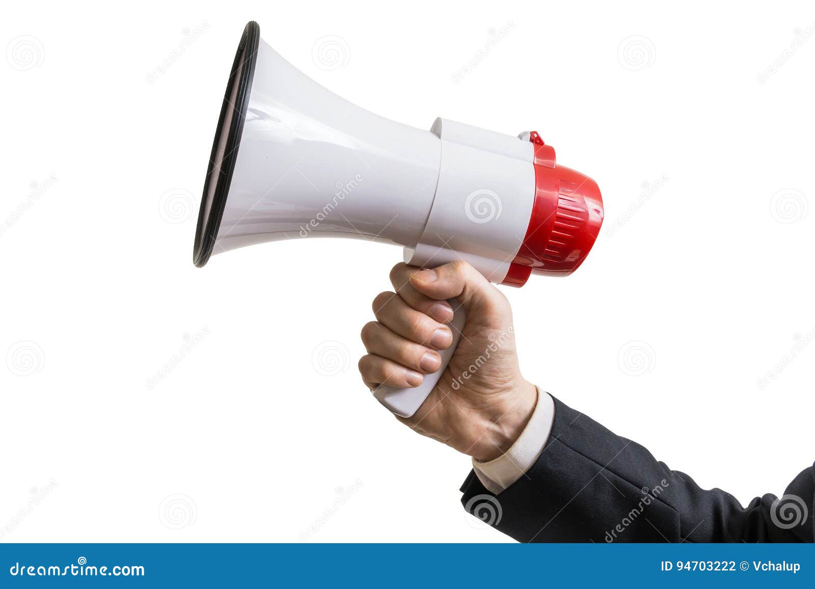 announcement concept. hand holds megaphone.  on white background