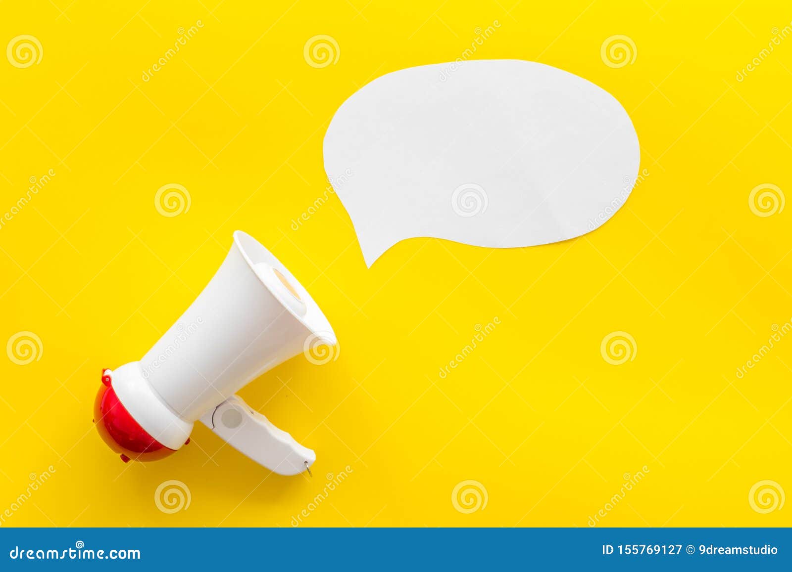 Download Announcement With Megaphone And Bubble On Yellow Background Top View Mock Up Stock Image - Image ...
