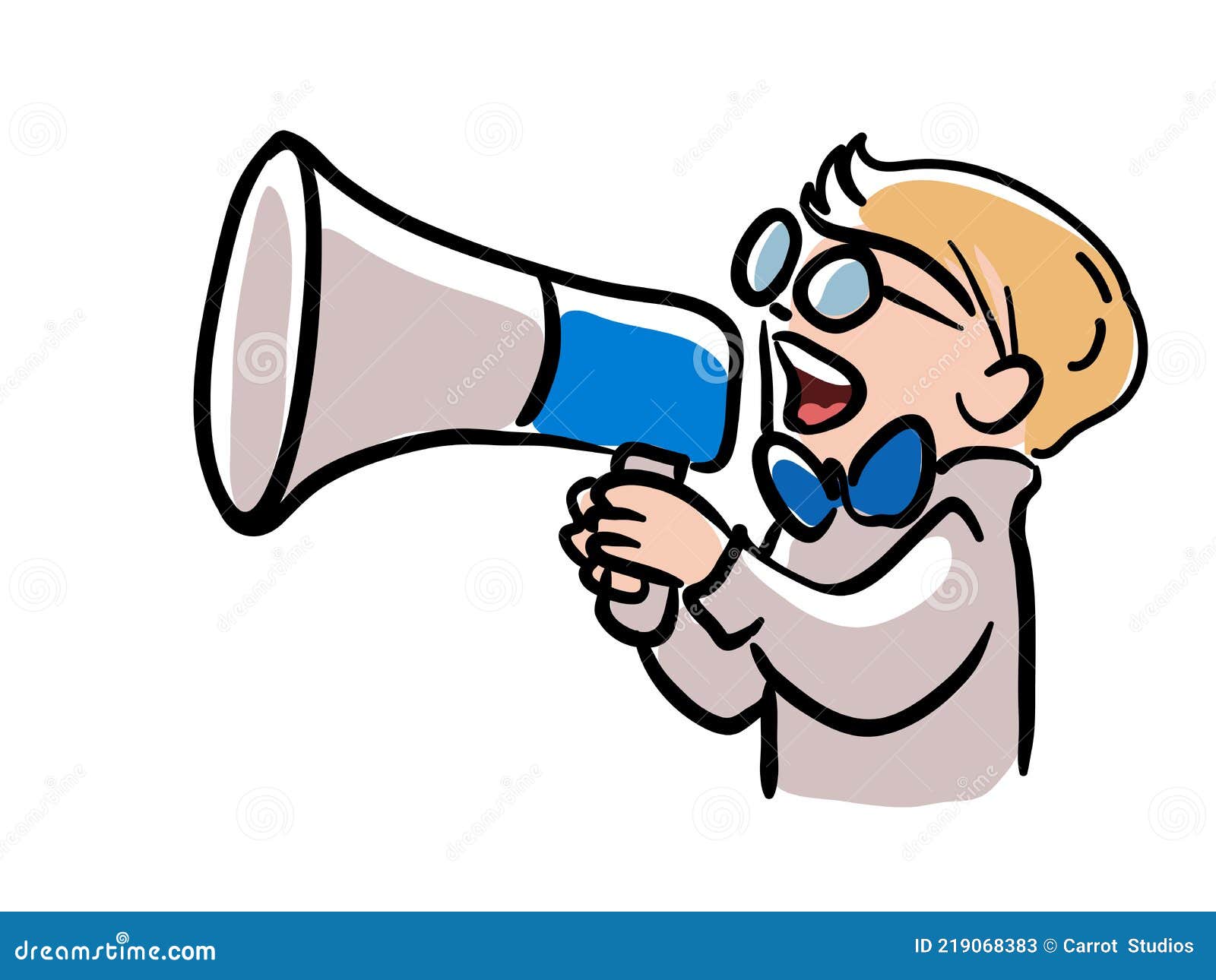 Announcer with Megaphone Speaking Loudly Illustration Stock Vector
