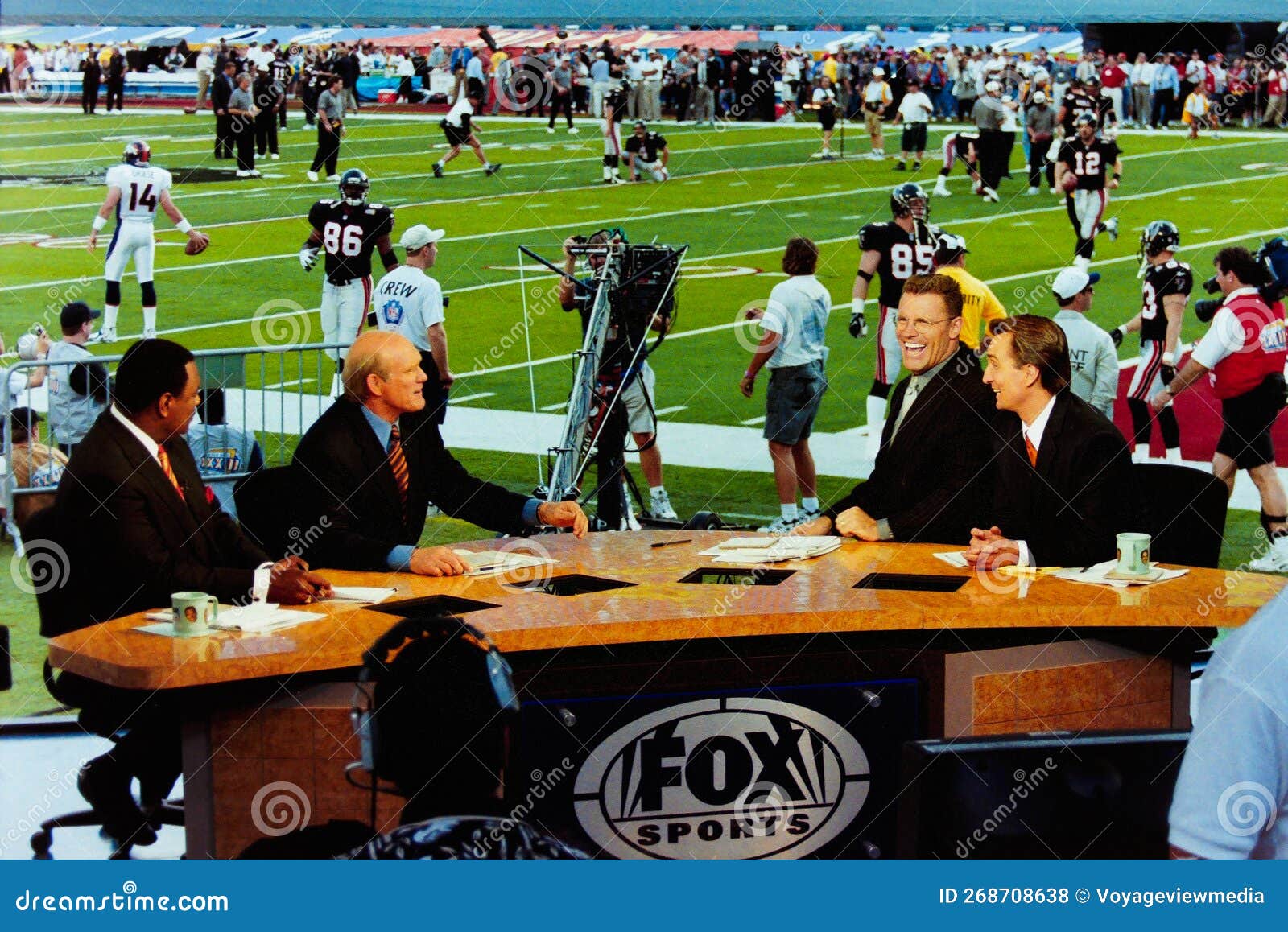 Announcers Chris Collinsworth, Howie Long, Terry Bradshaw, James Brown