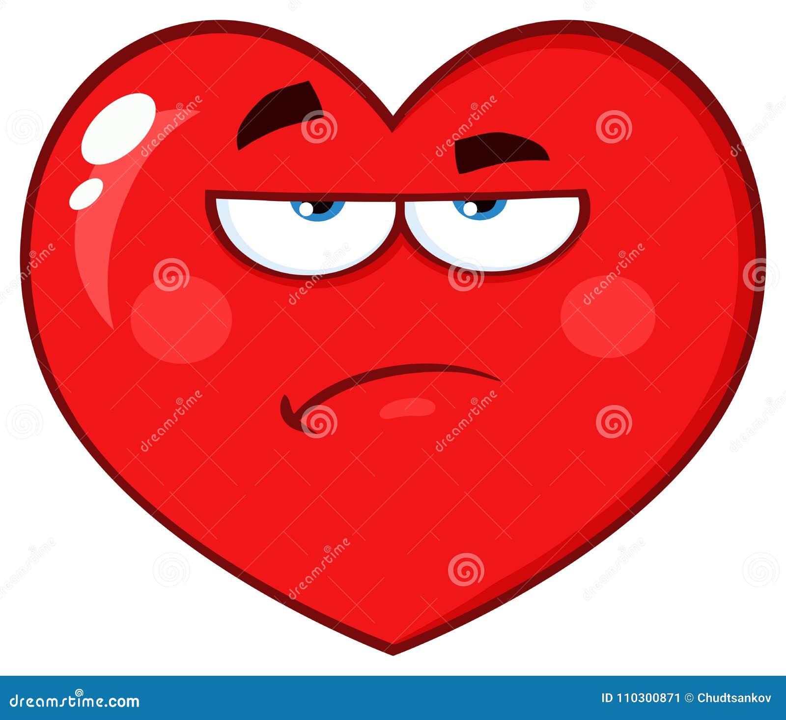annoyed red heart cartoon emoji face character with grumpy expression