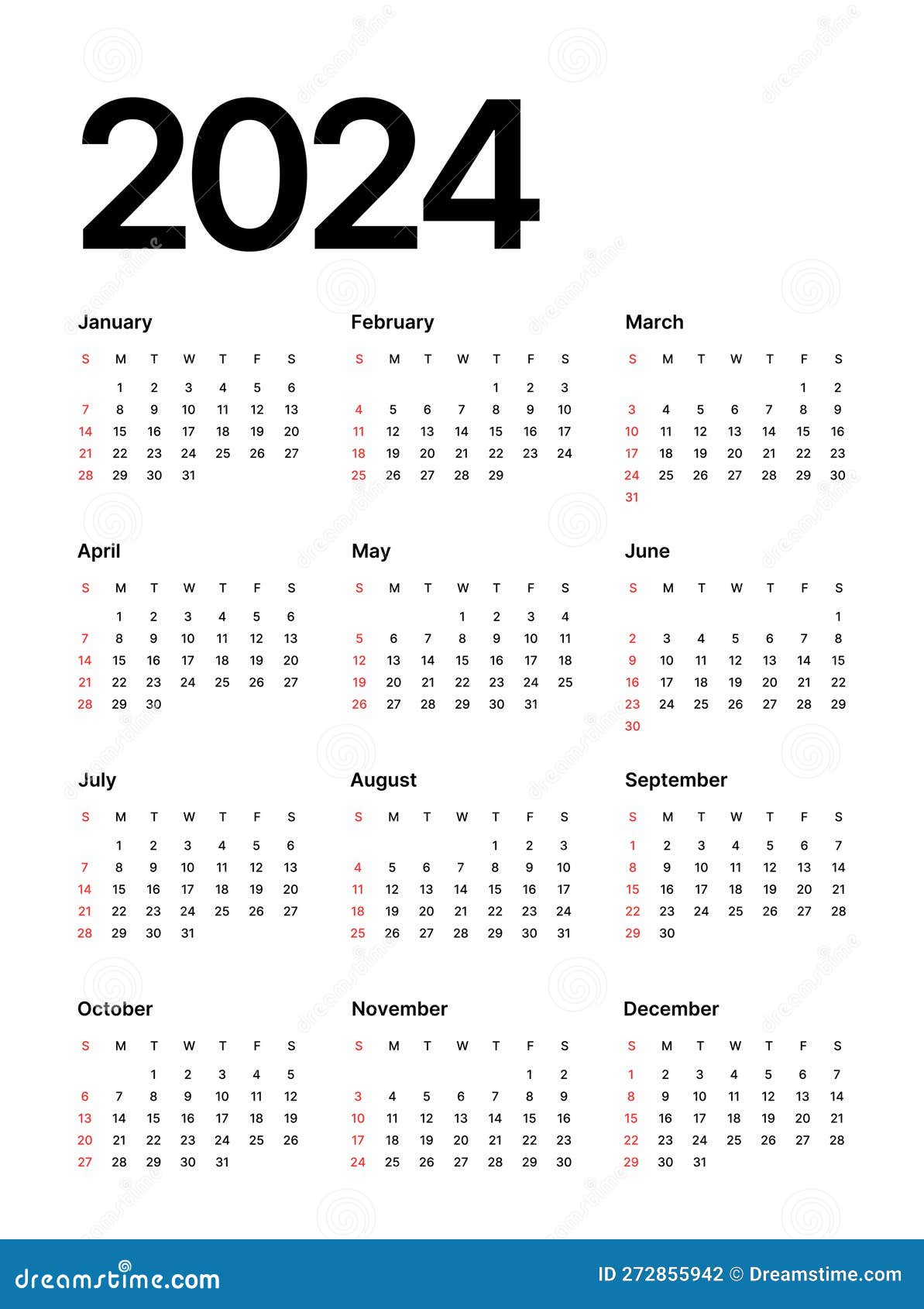 annual-calendar-template-week-starts-on-sunday-stock-vector