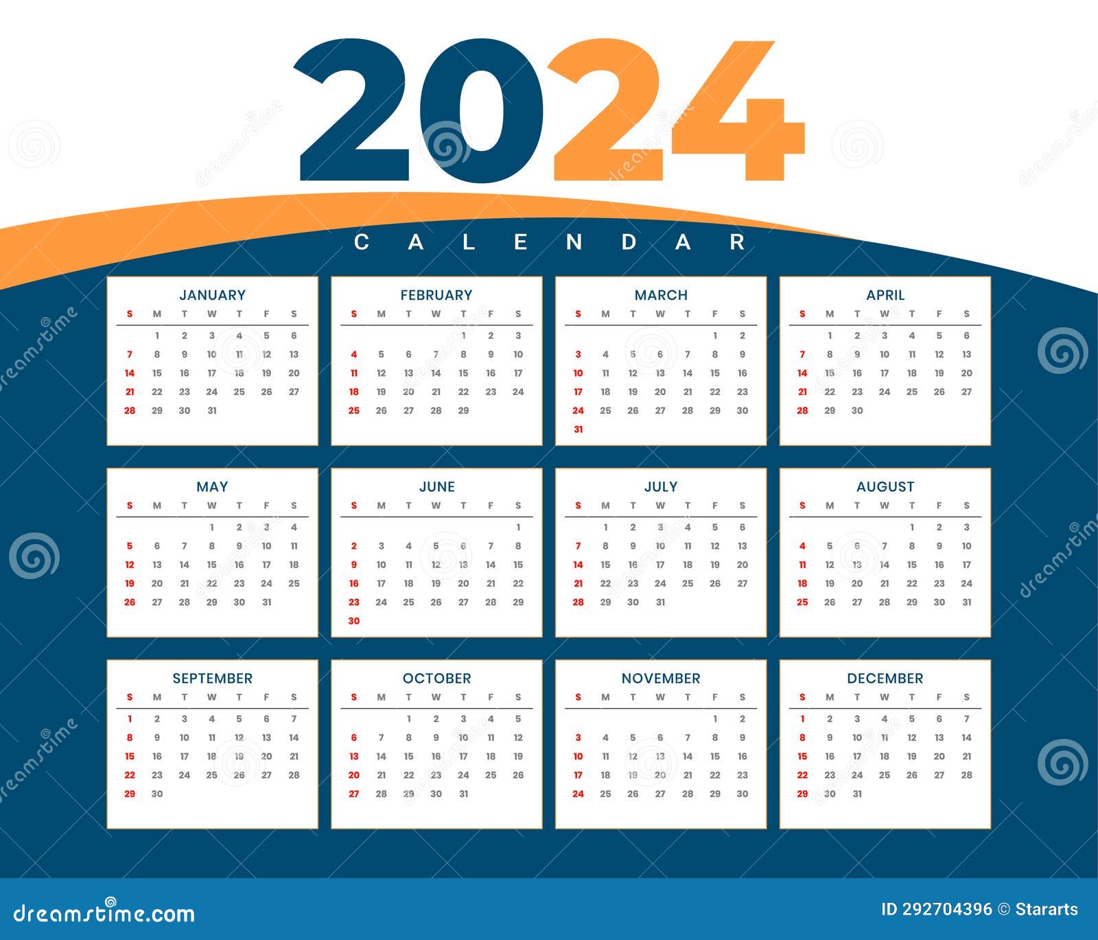 2024 Annual Planner Template a Full Page Printable Design Stock Vector