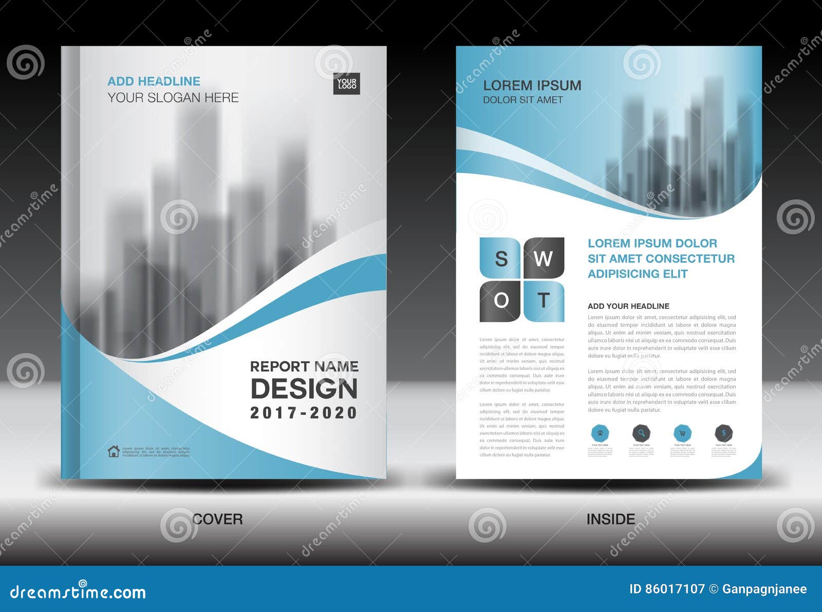 annual report brochure flyer template, blue cover 