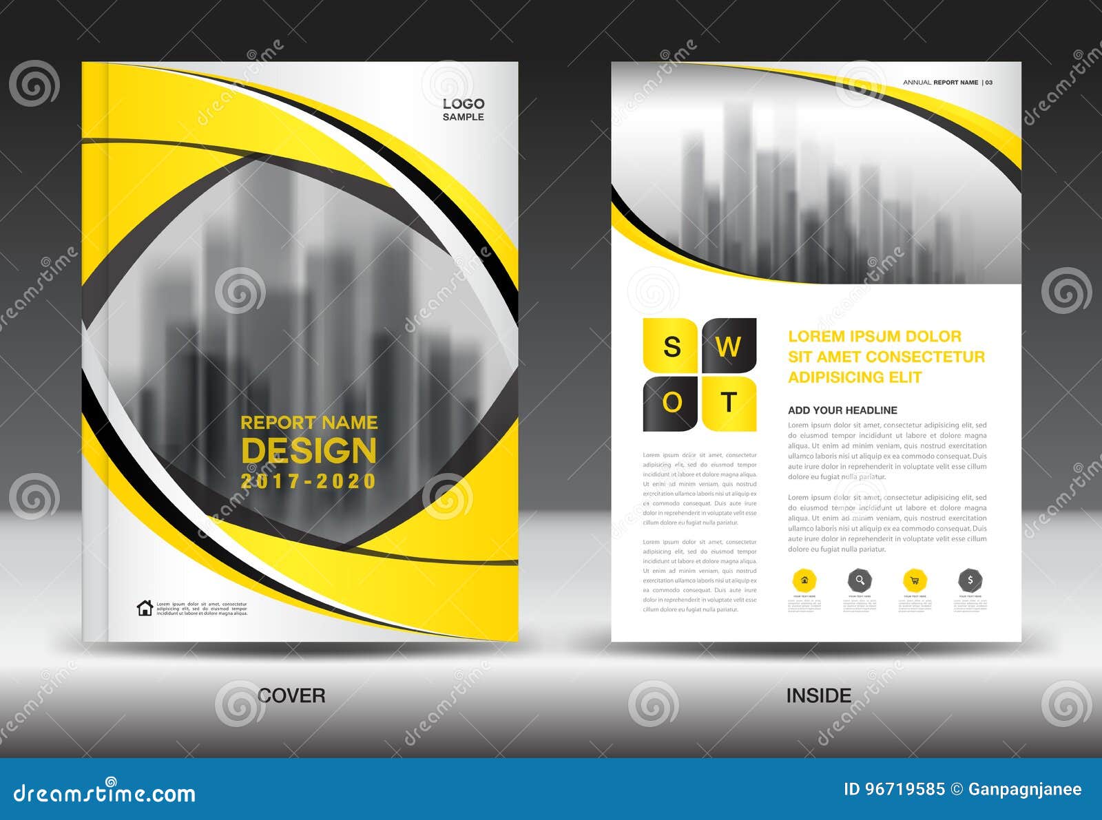 Annual Report Brochure Flyer Template, Yellow Cover Design Stock Vector ...