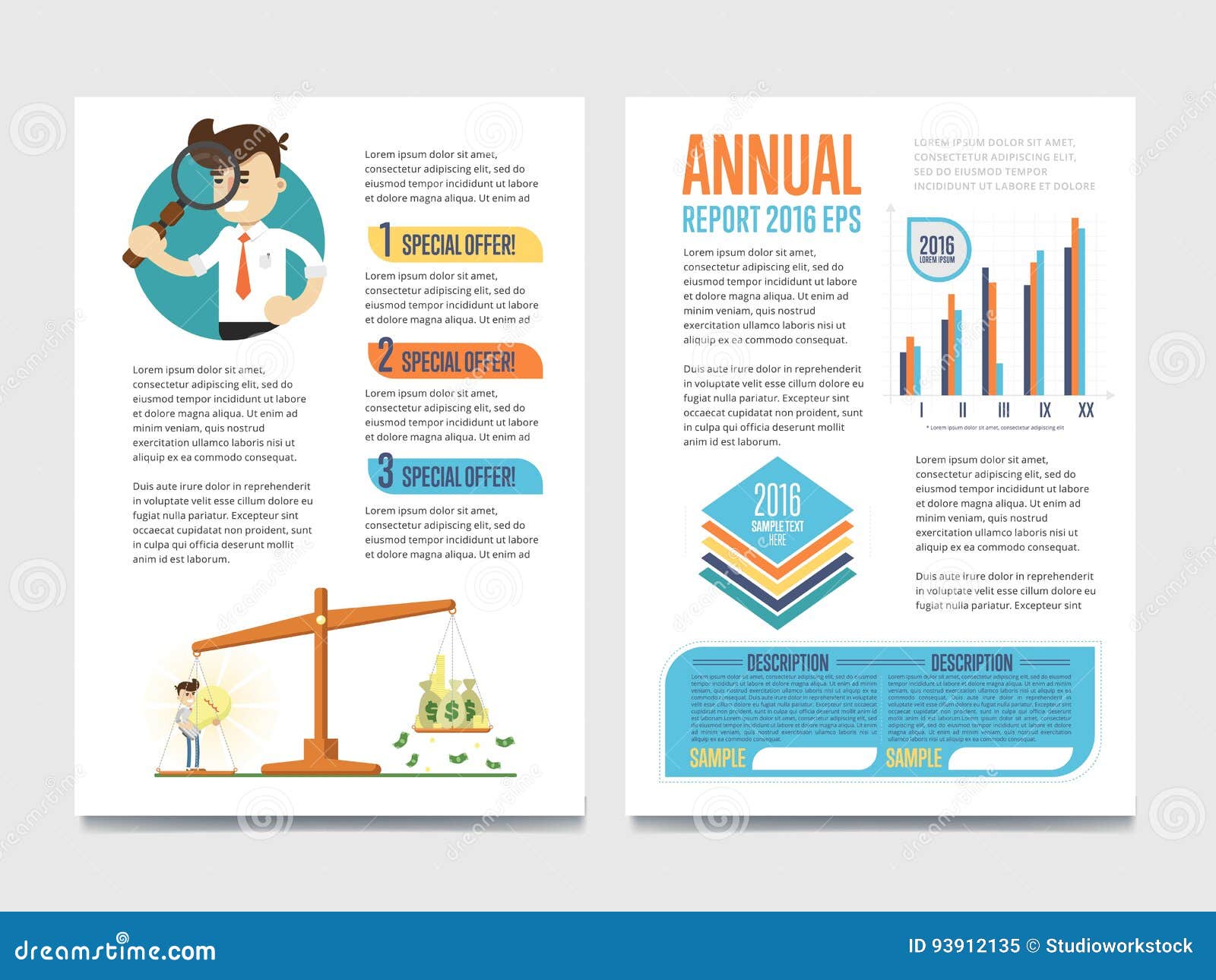 Annual Report Template Set with Diagram Stock Vector With Stock Analyst Report Template