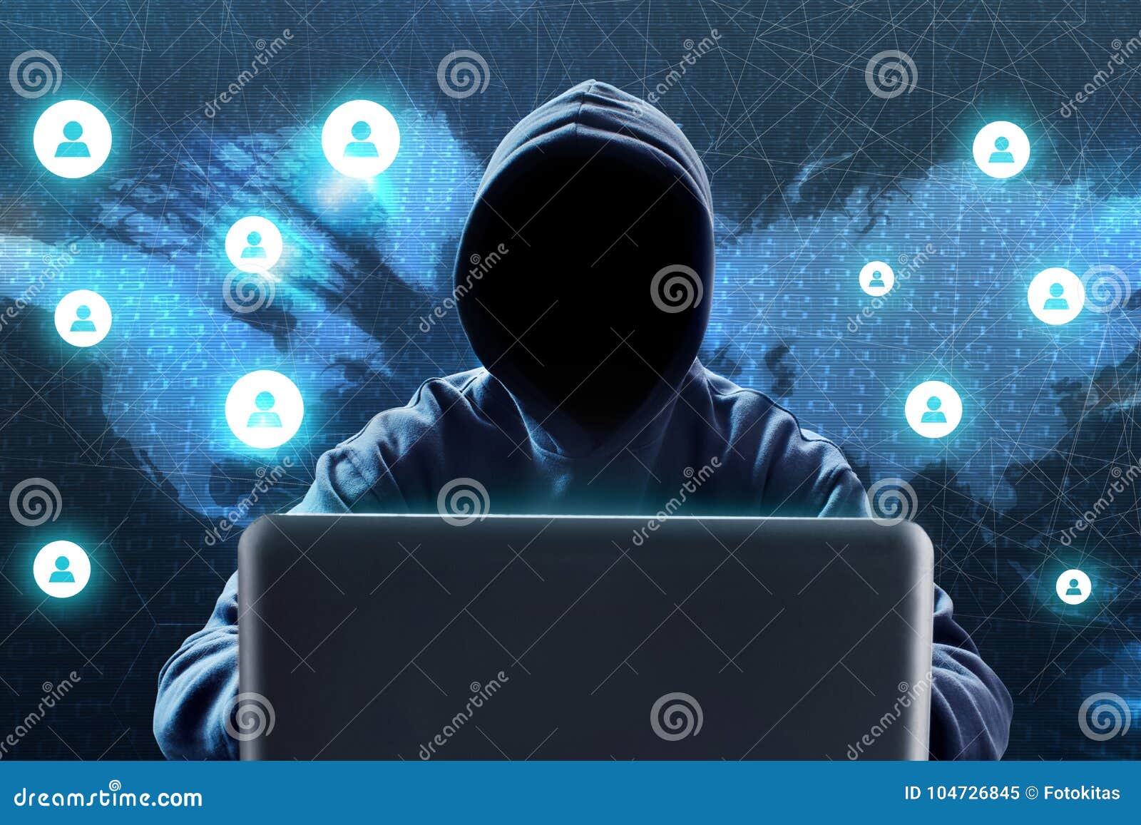 anonymous hacker using laptop on technology background
