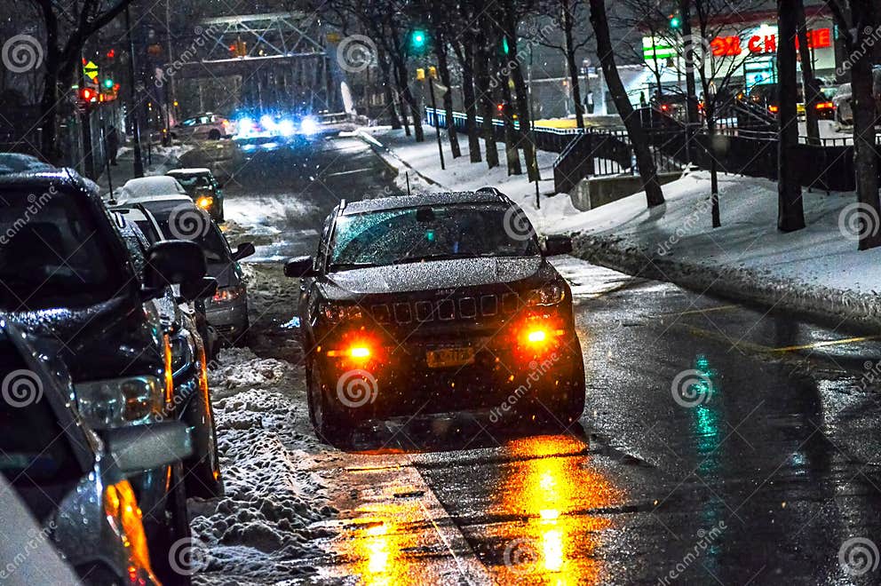 Another Cold Snowy Night in the Bronx. Stock Photo Image of snowstorm, pedestrian 304393482