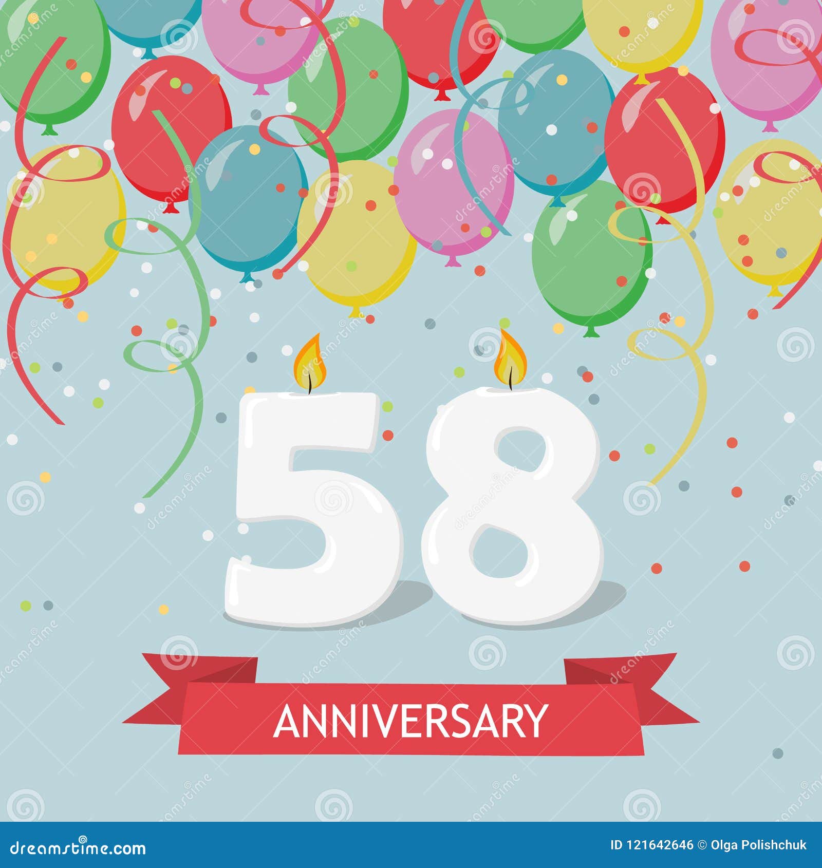 58 Ans De Selebration Carte De Voeux De Joyeux Anniversaire Avec Des Bougies Des Confettis Et Des Ballons Illustration Stock Illustration Du Salutation Anniversaire
