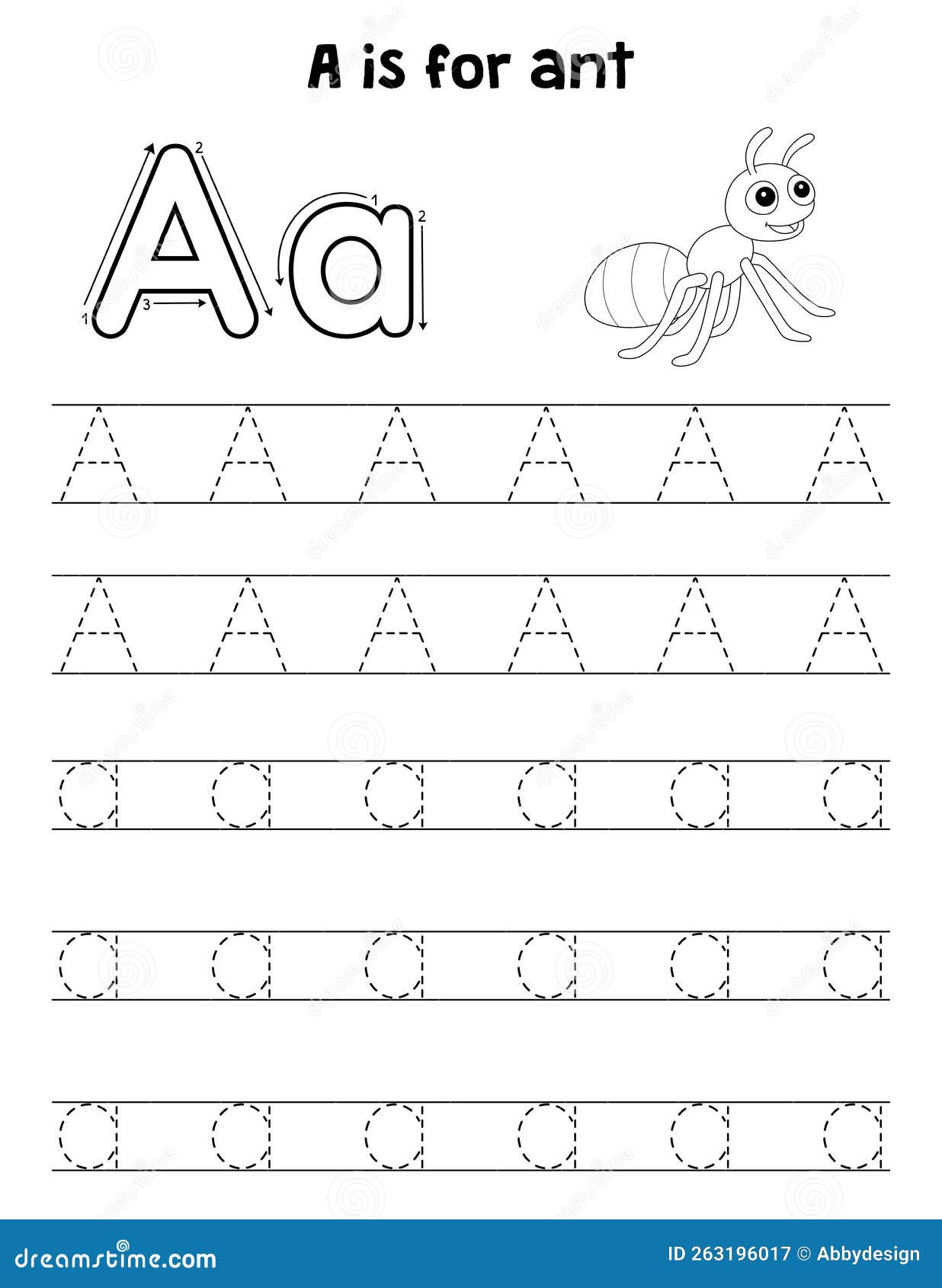 Ant Animal Tracing Letter ABC Coloring Page a Stock Vector ...