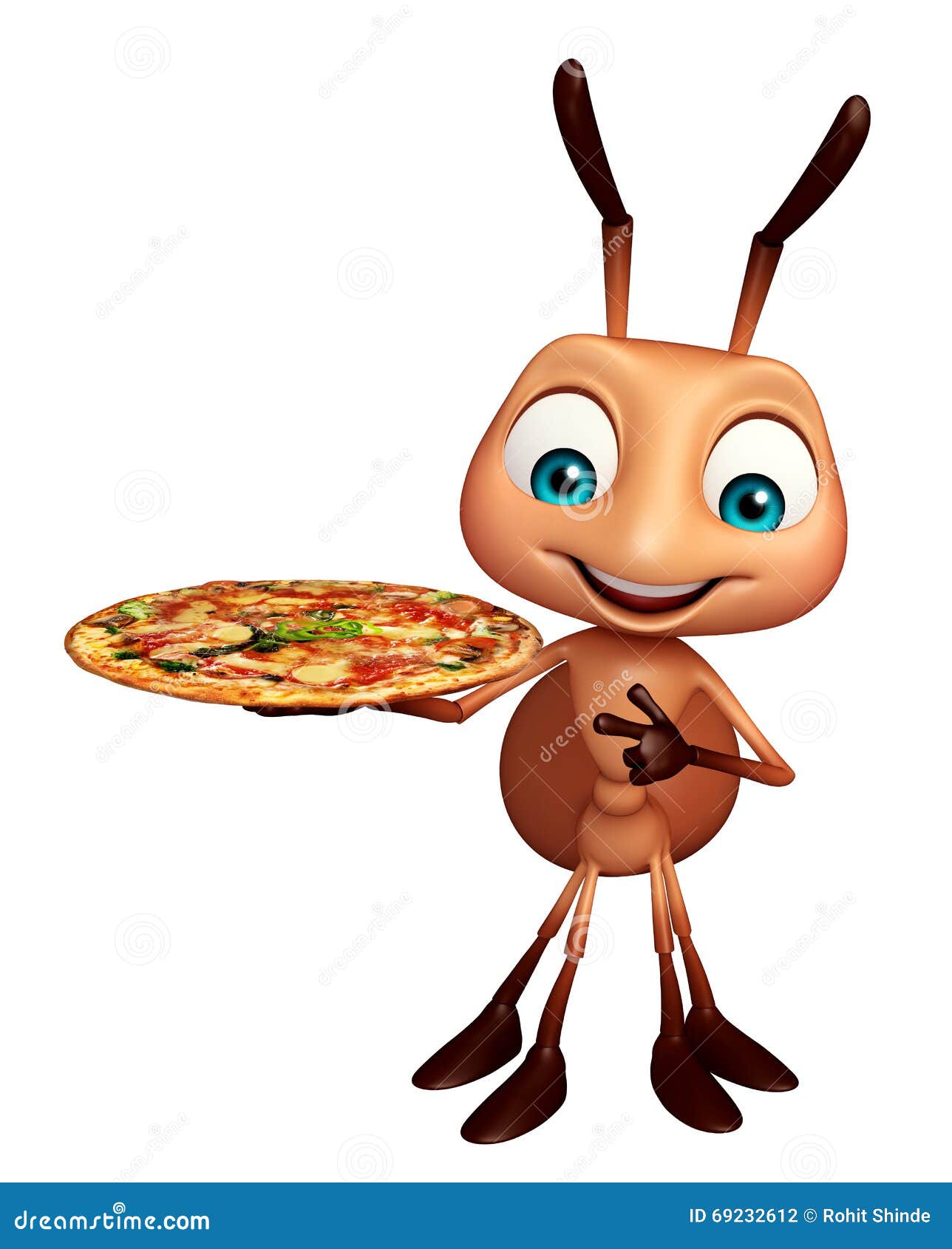 Ant Cartoon Character with Pizza Stock Illustration Illustration of