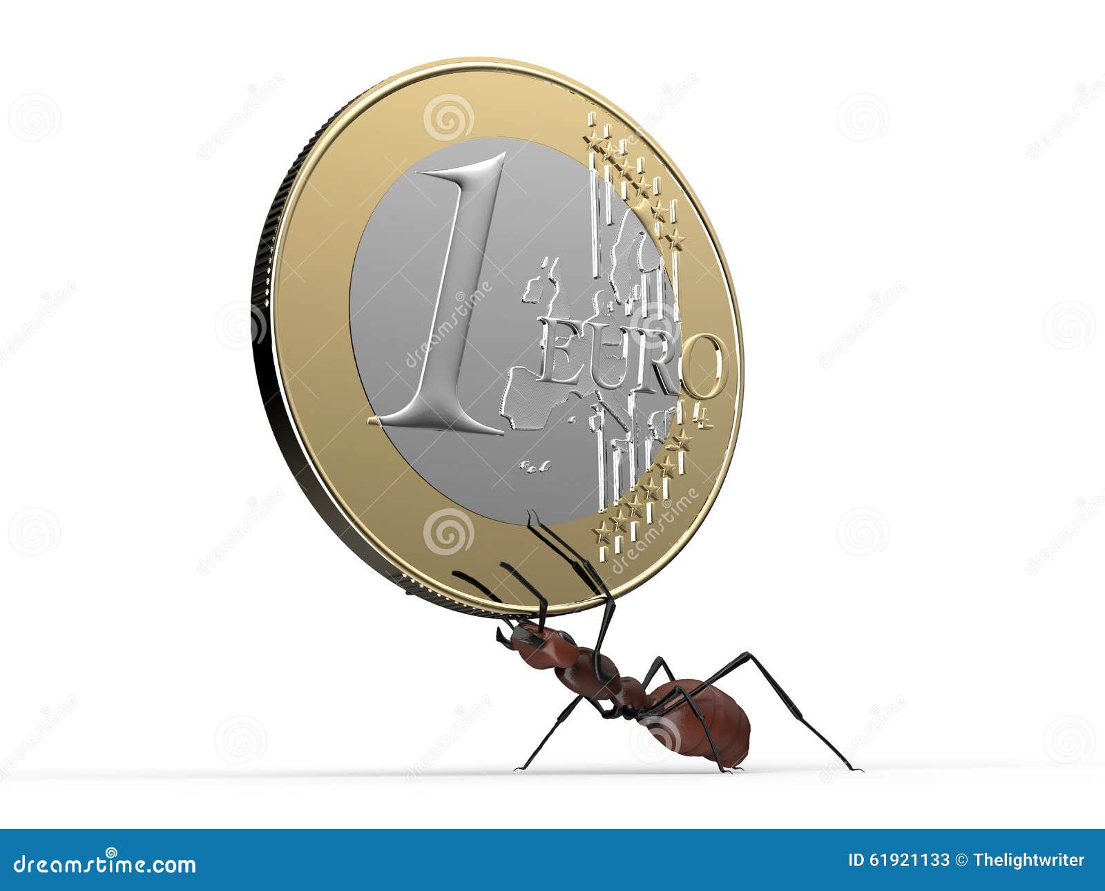 Ant Is Lifting A Euro Coin Isolated On A White Stock ...
