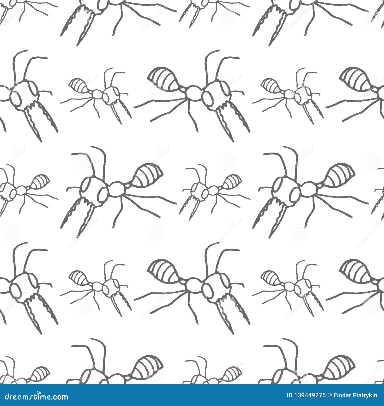 Ant Vector Seamless Pattern Isolated on White Background Stock Vector