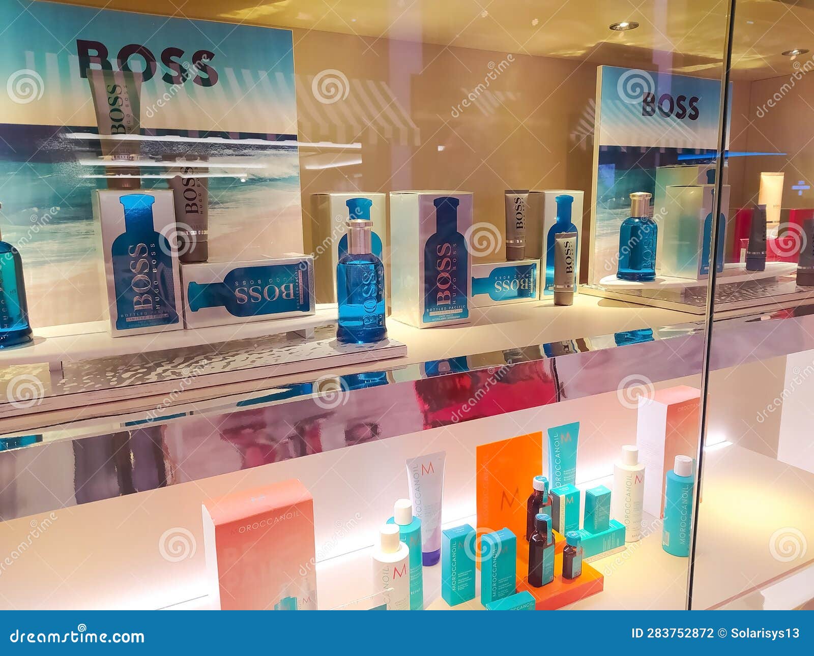 Antalya, Turkey May 11, 2021 Shop Display of Different Types of Perfume by Hugo Boss