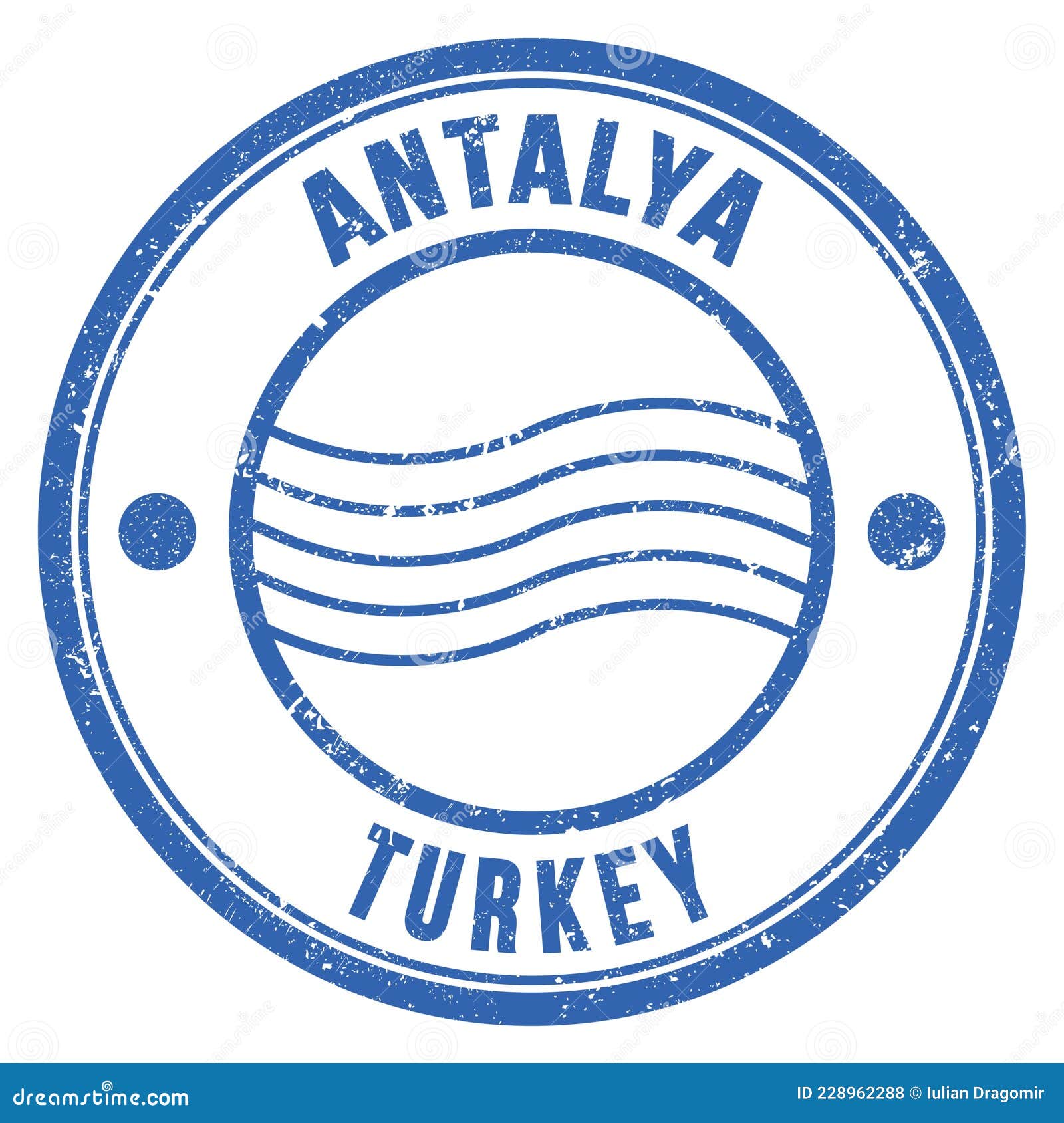 ANTALYA TURKEY, Words Written on Blue Postal Stamp Stock Illustration