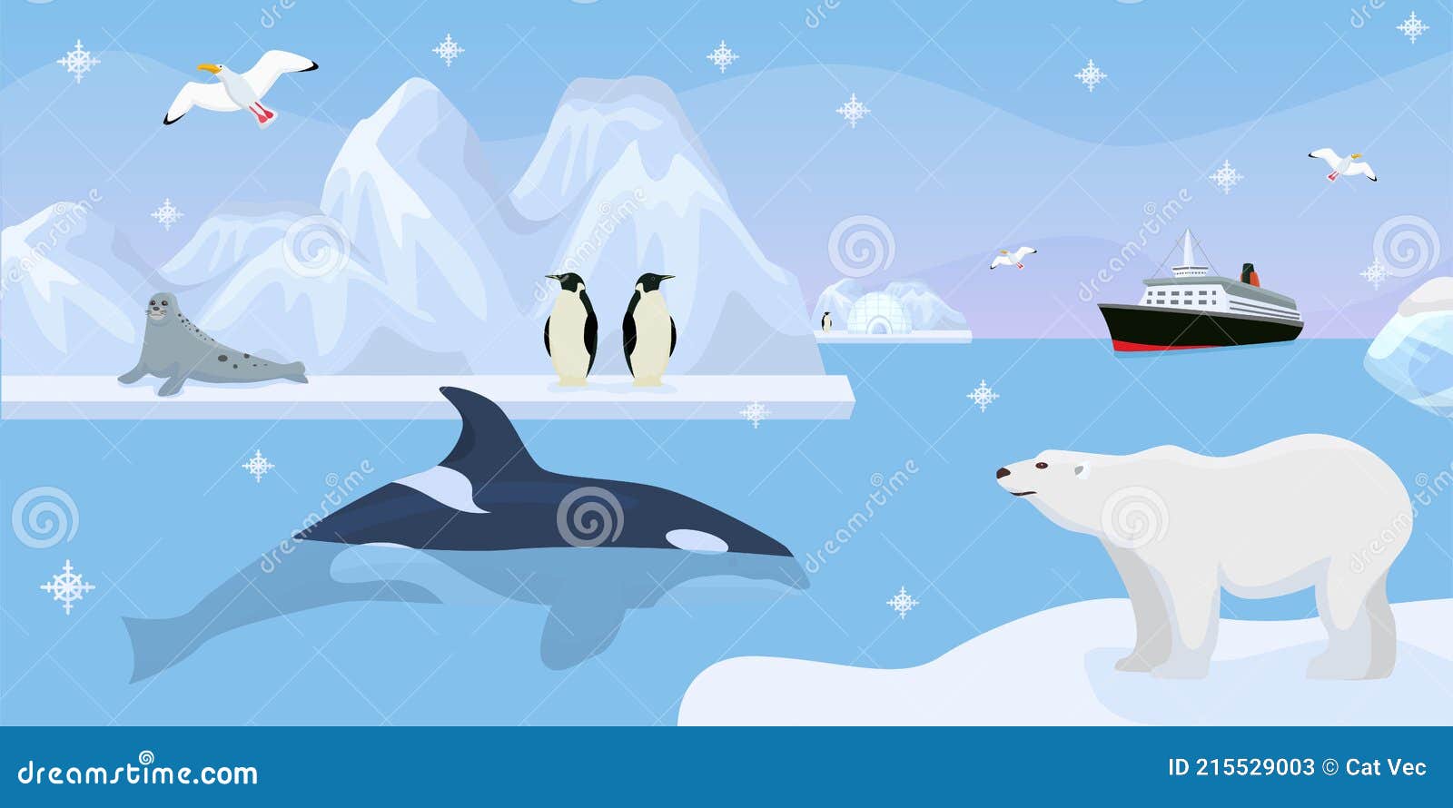 Antarctica Beautiful Wildlife, Vector Illustration. Cute Penguins, Seal on  Iceberg, Whale in Blue Ocean Water Stock Vector - Illustration of  landscape, cute: 215529003