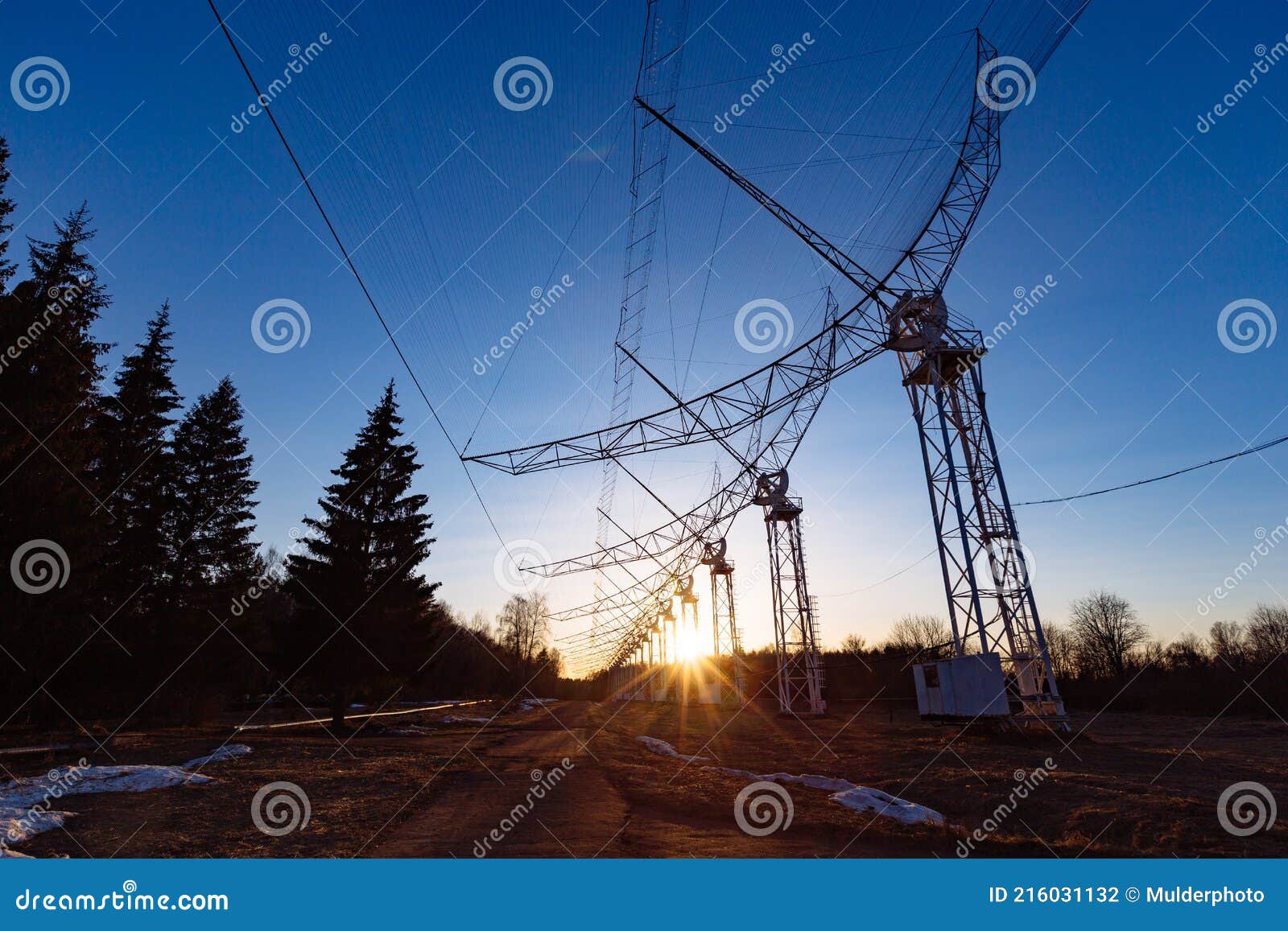 Antenna Array. a Long Row of Radio Telescopic Antennas Stock Photo