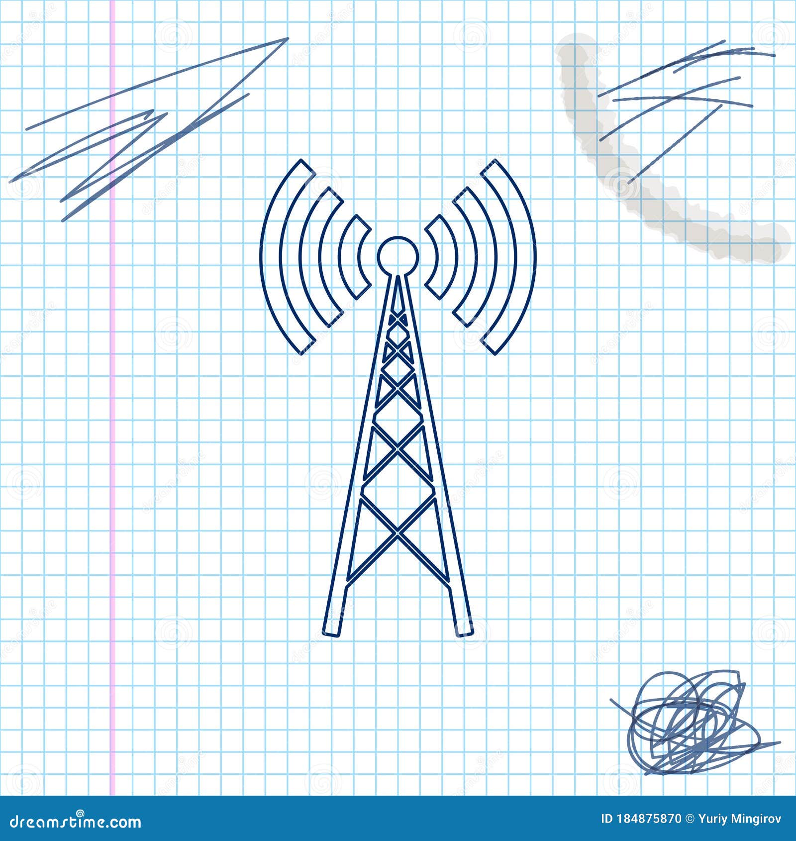 antenna line sketch icon  on white background. radio antenna wireless. technology and network signal radio