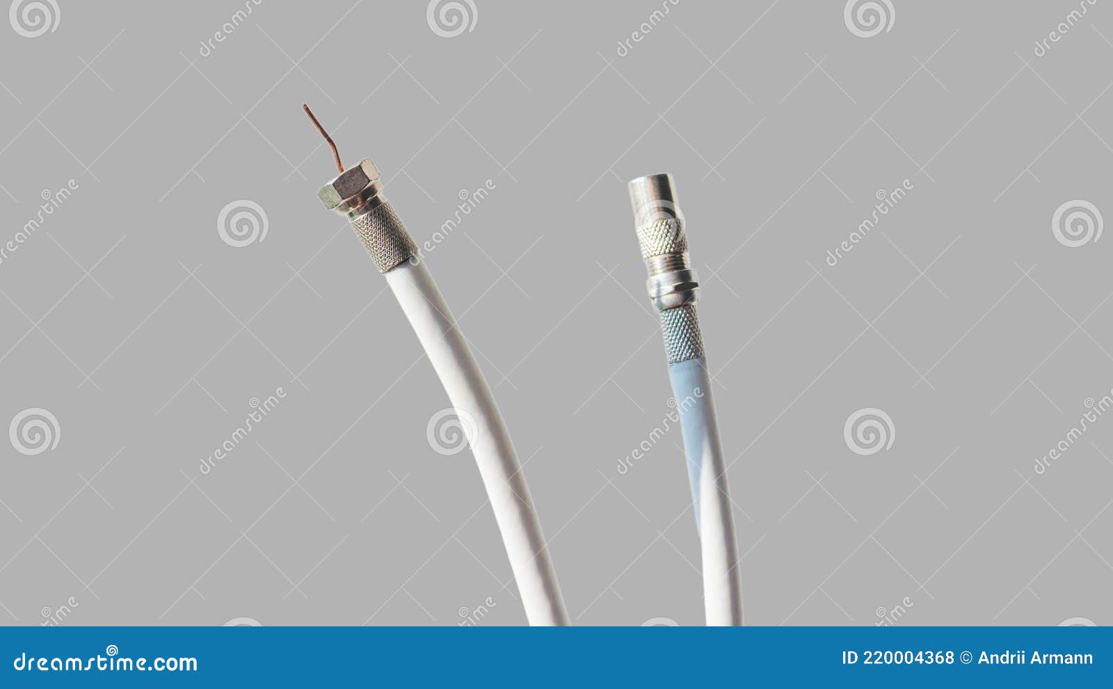 antenna and tv cord on a gray background. pal antenna cable, plug, antenna cord, type f, coaxial cable