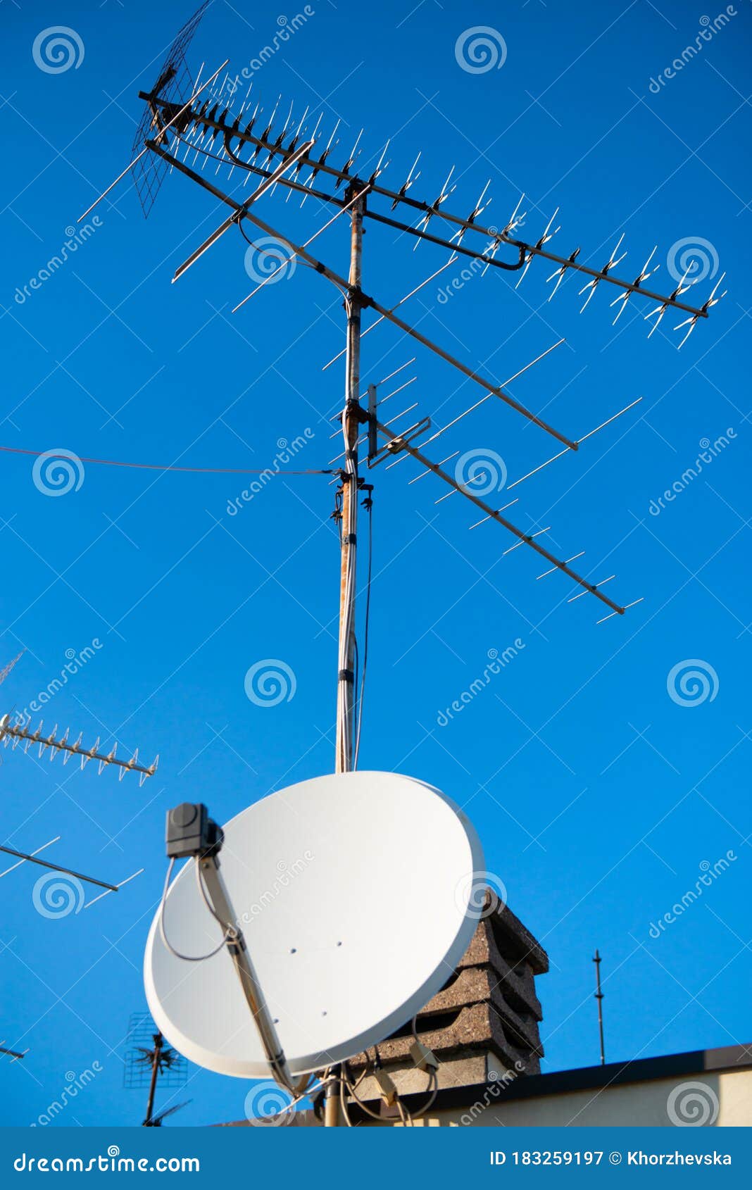 Antennas of Satellite and Analog Television Stock Image Image of