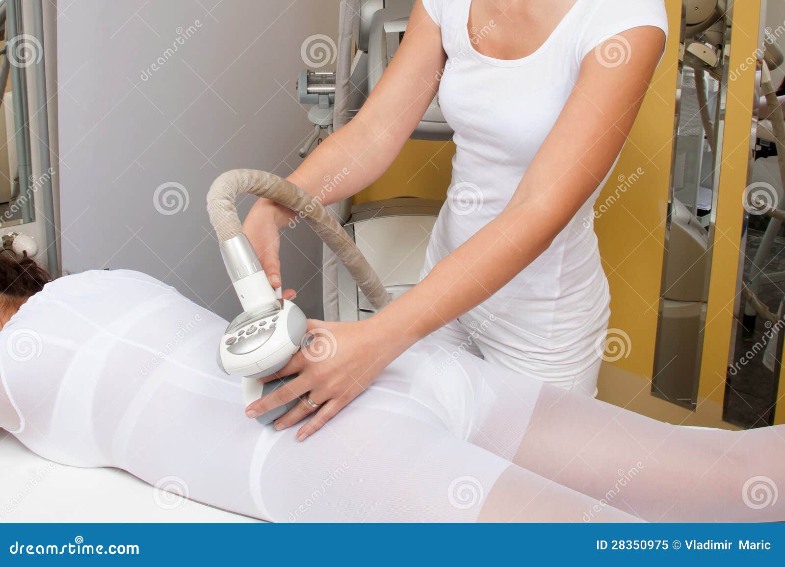 Massage crush cellulite upper arm Stock Photo