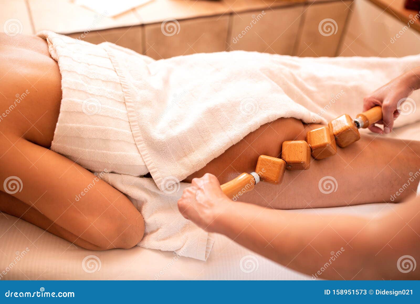 Anti Cellulite Massage With Special Wooden Roller Stock Image Image Of Cellulite Relax