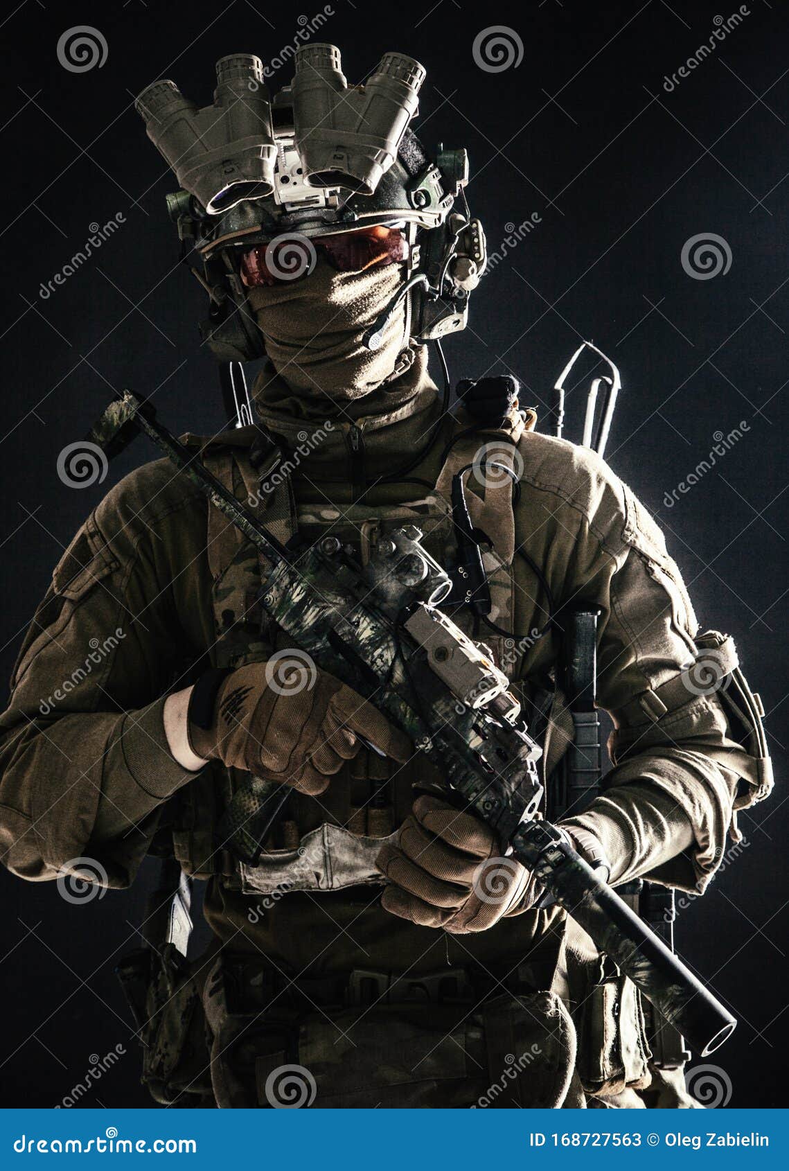 Anti-terrorist Squad Equipped Fighter Soldier in Darkness Stock Image