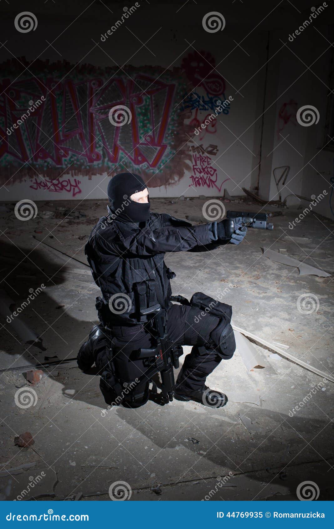 Anti Terrorist Unit Policeman during the Night Mission Stock Image