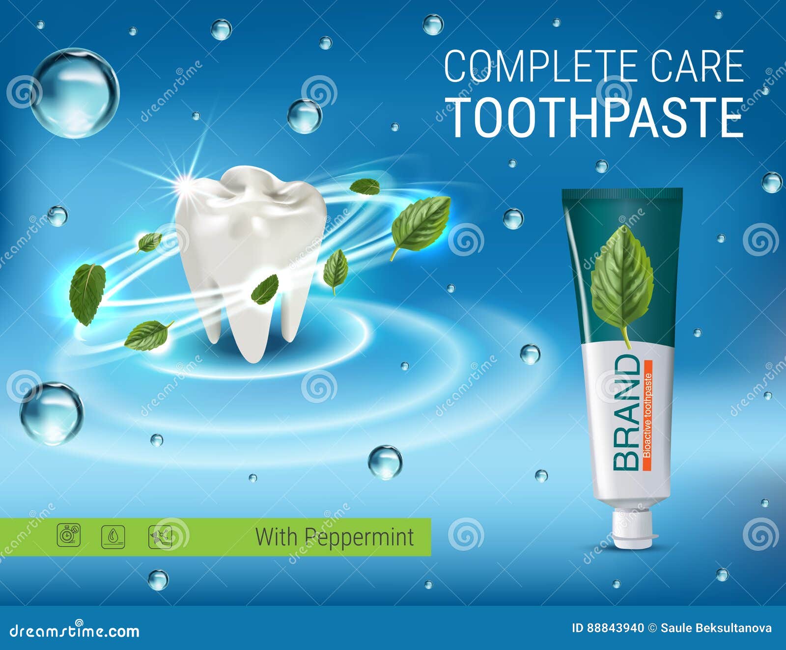 Antibacterial Toothpaste Ads. Vector 3d Illustration with Toothpaste