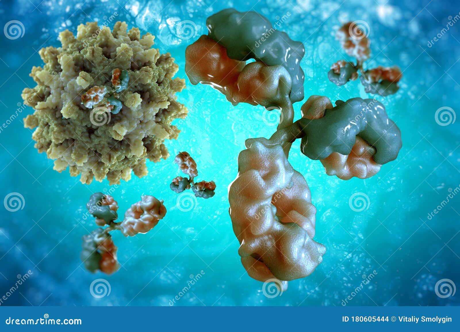 Antibodies Attack An Alien Cell Or Virus Over Dark Green Background