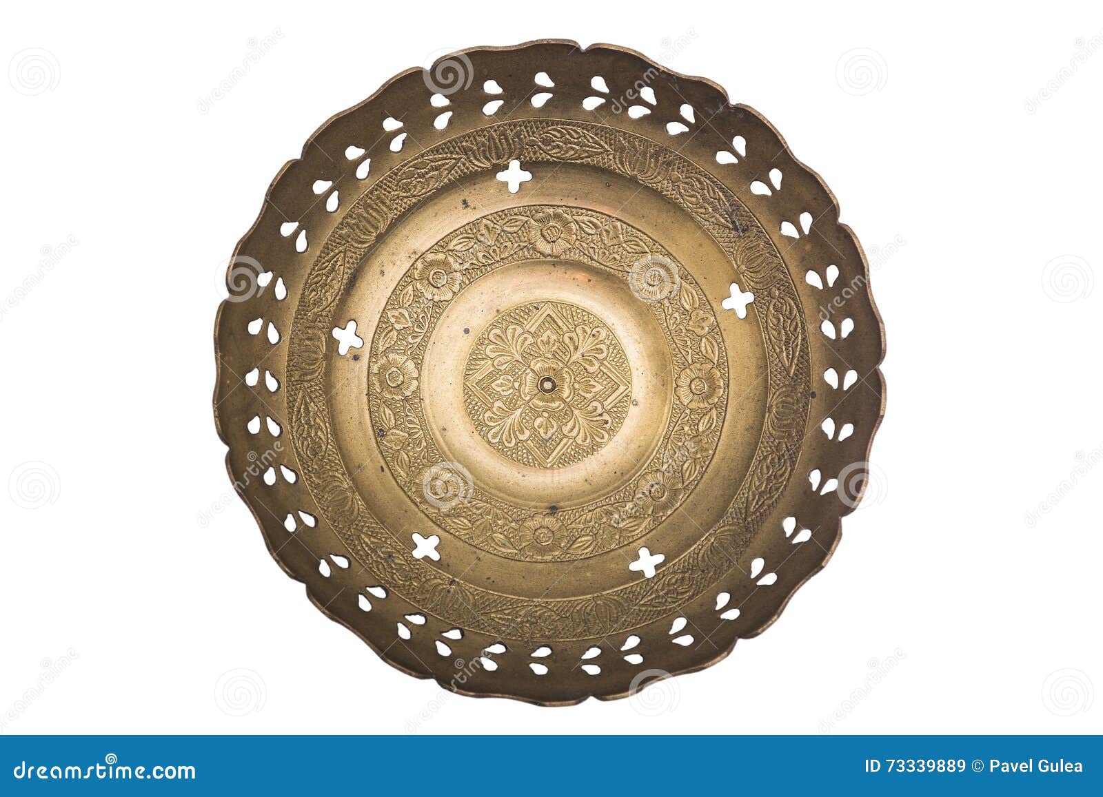 Antic Decorative Engraved Perforated Metal Plate in Oriental Style