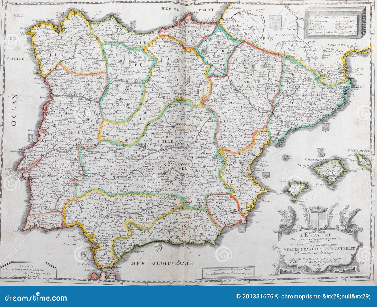 Mapa Antigo Da Espanha, Do França E Do Portugal Imagem de Stock - Imagem de  enorme, colheita: 54340453