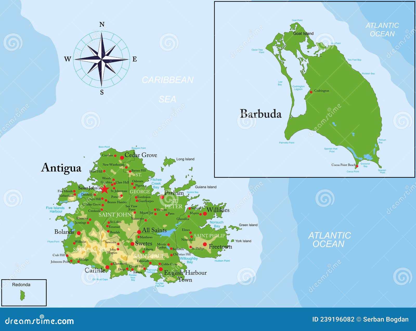 Antigua and Barbuda Highly Detailed Physical Map Stock Vector ...