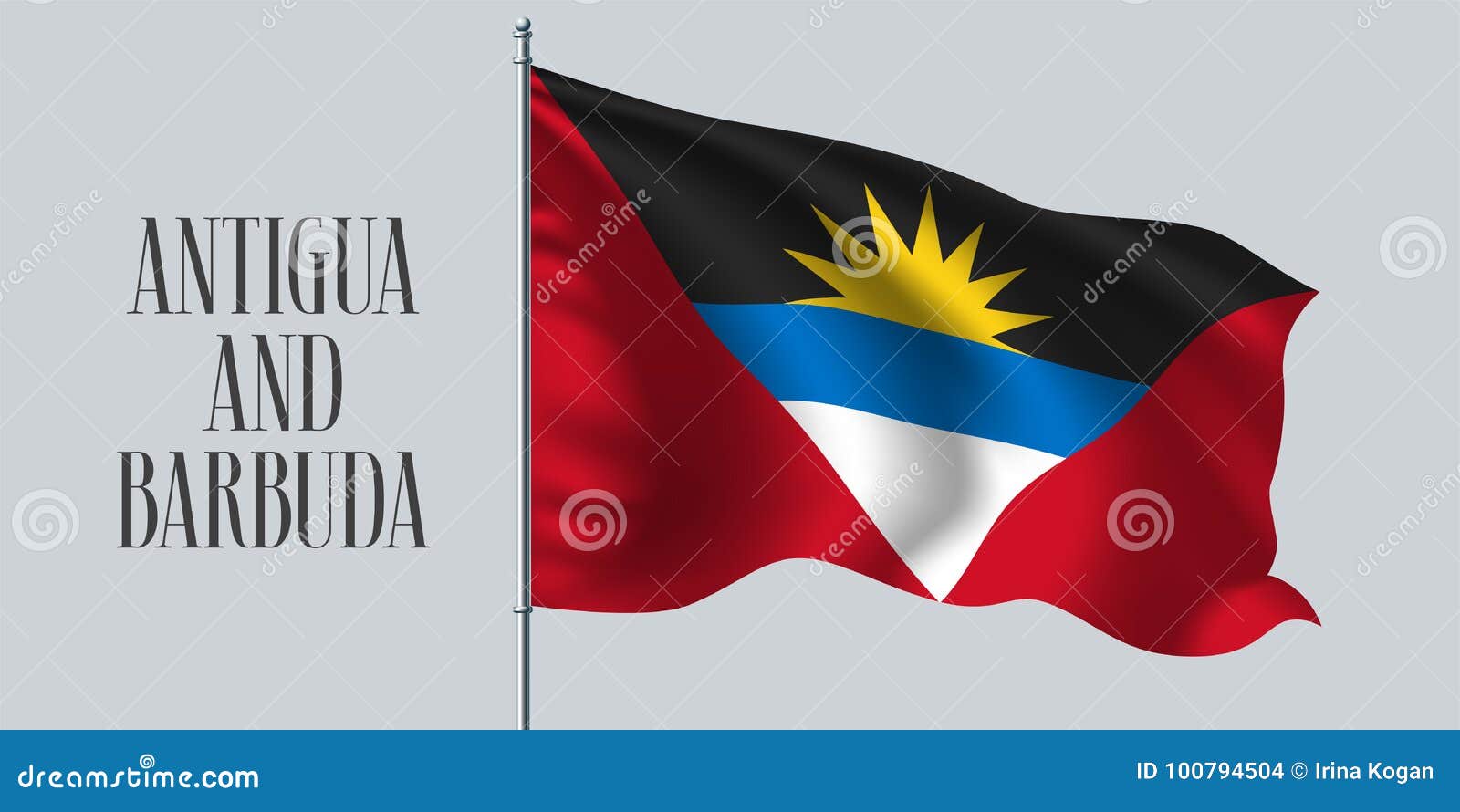 Download Antigua And Barbuda Waving Flag On Flagpole Vector Illustration Stock Vector - Illustration of ...