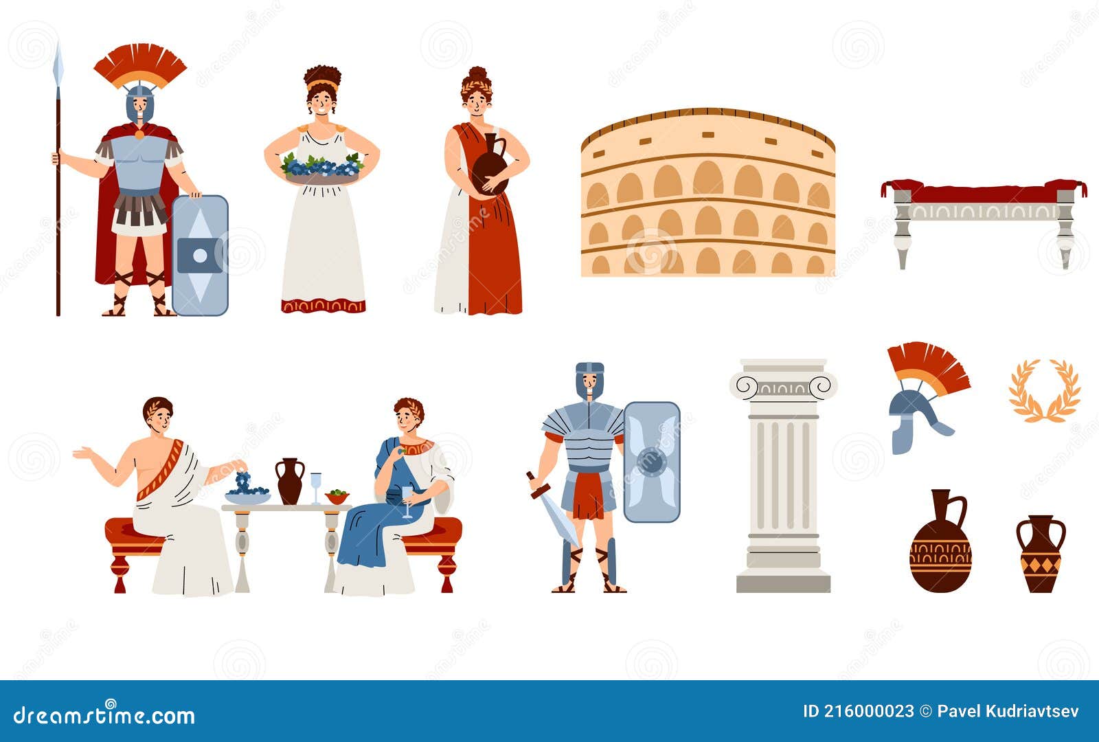 Antiguos Roma Personajes Y Símbolos Conjunto De Dibujos Animados  Ilustraciones De Vectores Aislado. Ilustración del Vector - Ilustración de  historieta, hombre: 216000023