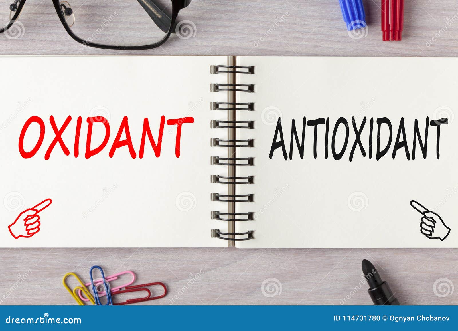 antioxidant or oxidant written on notebook concept
